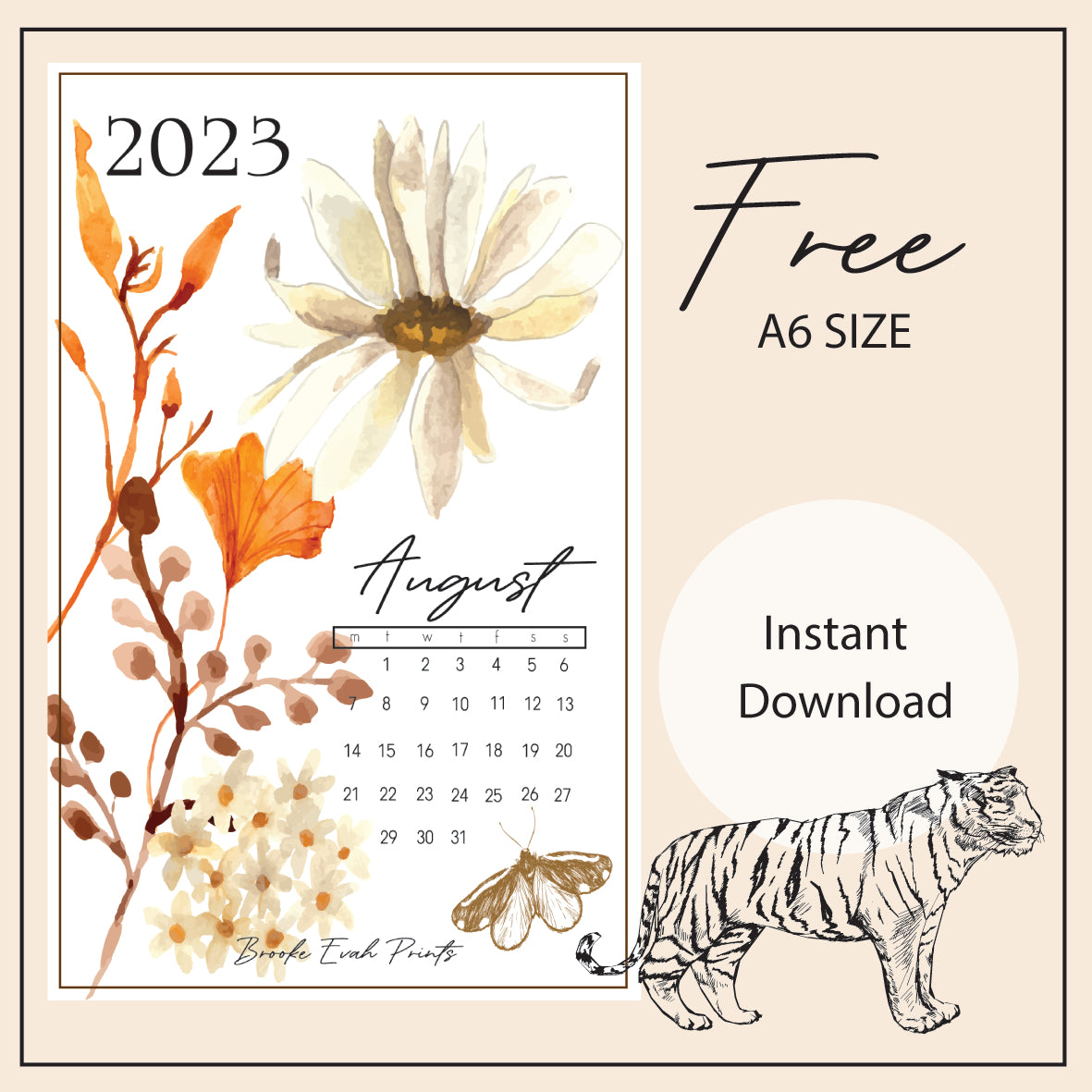 FREE download August 2023 Calendar Card - A6 SIZE
