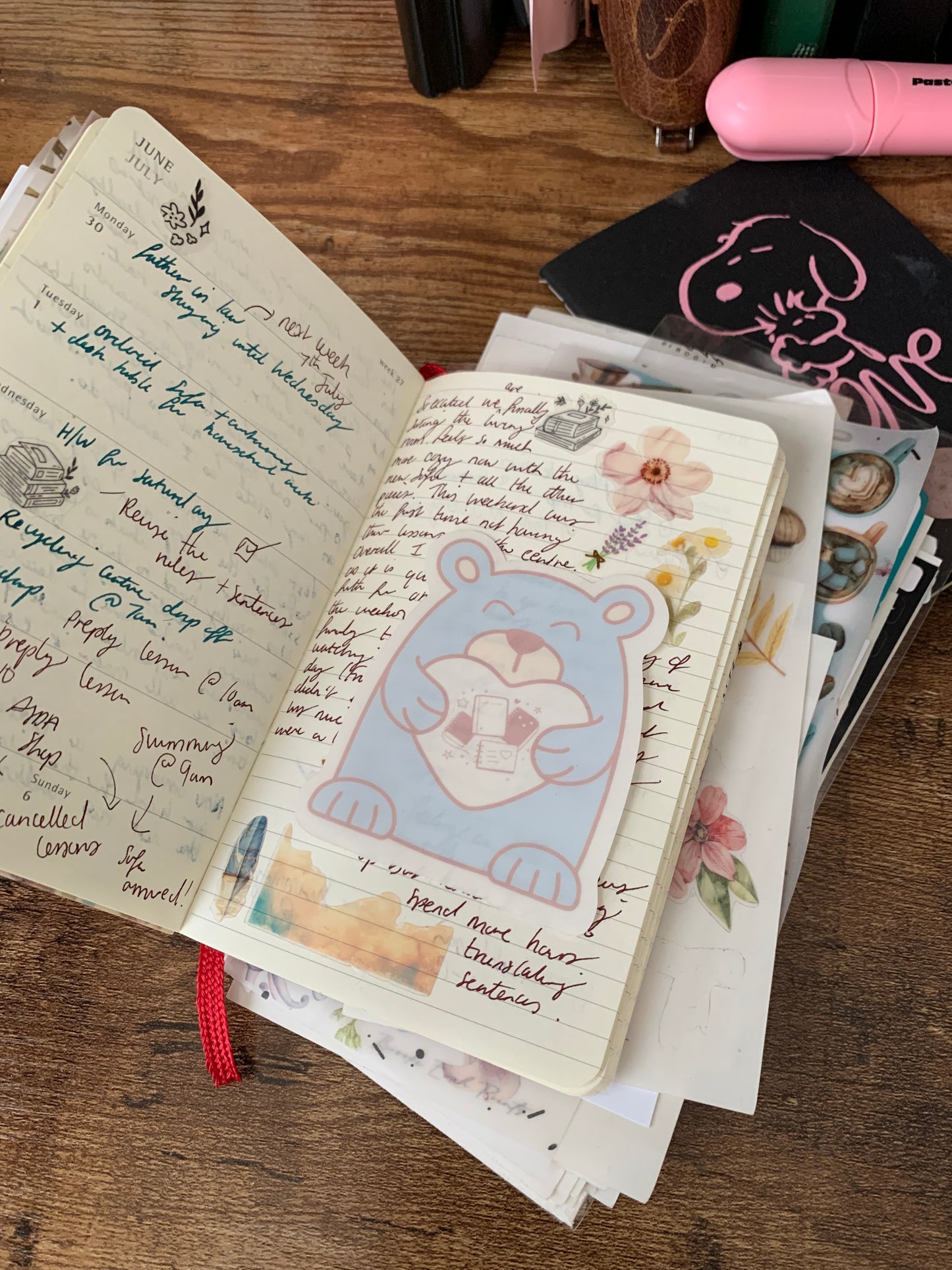 Hand drawn cute Baby Blue Bear with Heart Sticker Flake - Journal Bear - Latte 🩵