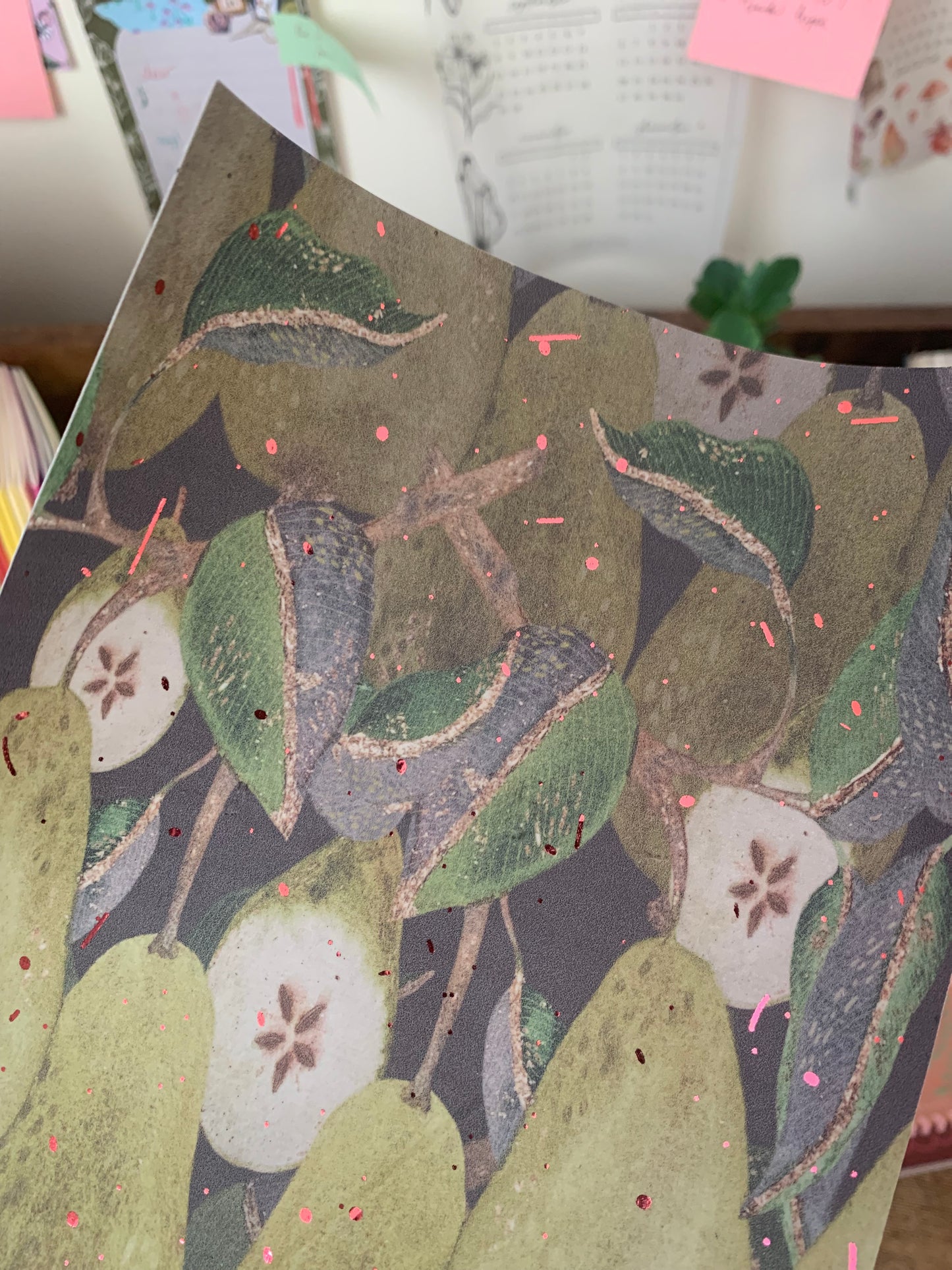 Dark Watercolor Glitter Pears - Vellum Planner Dashboard - Pink Foil accents - Dark Pears