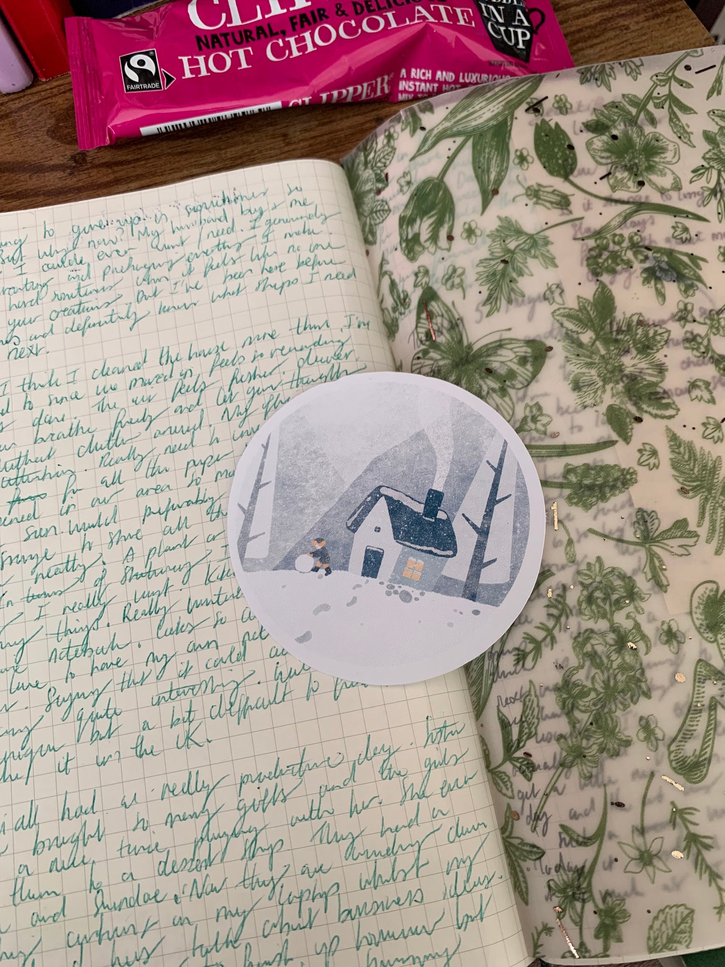 Snowy House Winter Themed Hand Drawn Sticker Flake -Matte Sticker - Footsteps in the Snow