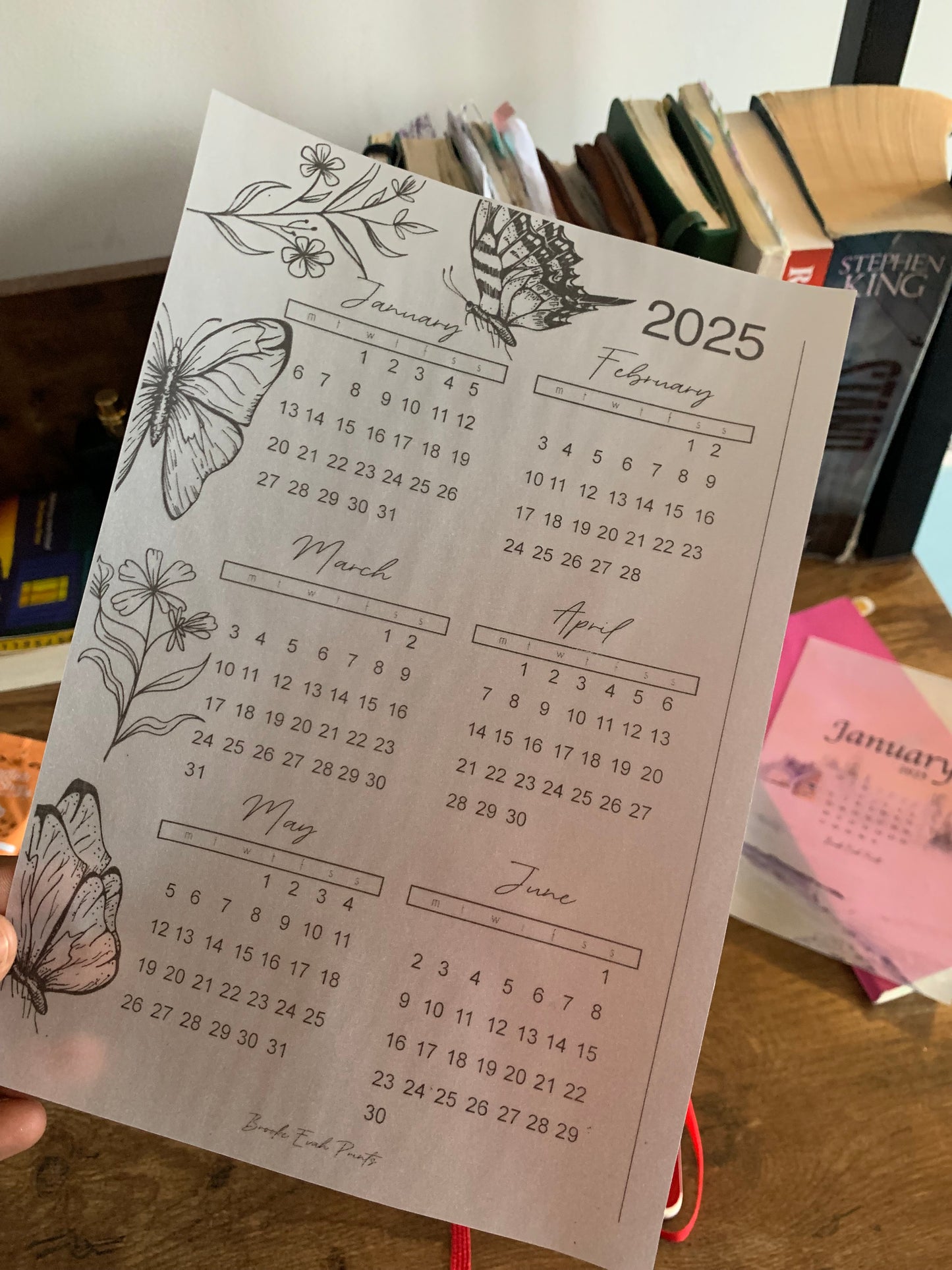 2026 Calendar - Printed Vellum X Acetate Planner Dashboards - 2026 January - June Calendar Overview -Peekaboo Butterfly