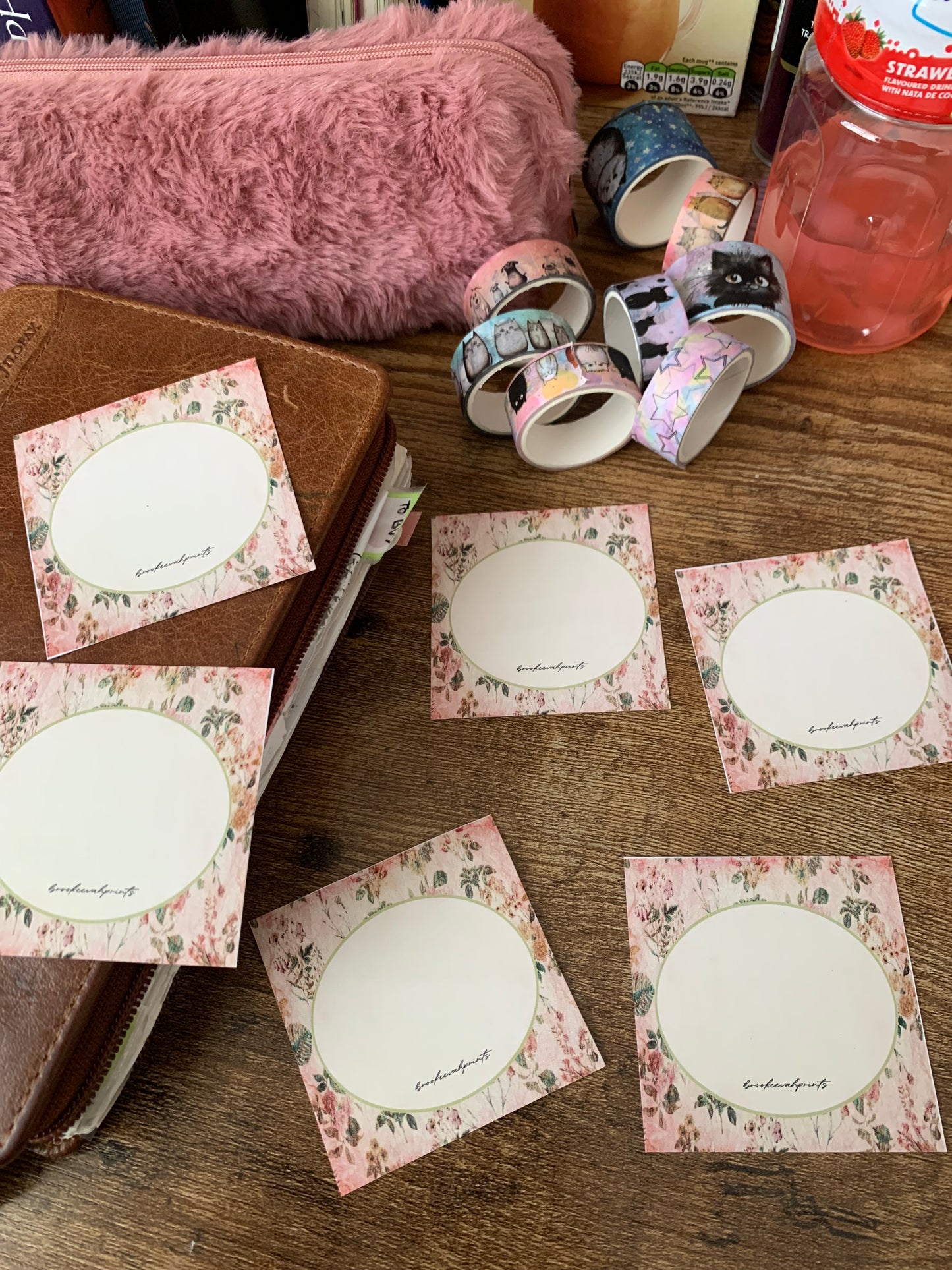 Vintage Worn Paper Inspired Pink Floral themed Printable Sticky Notes - Rosie