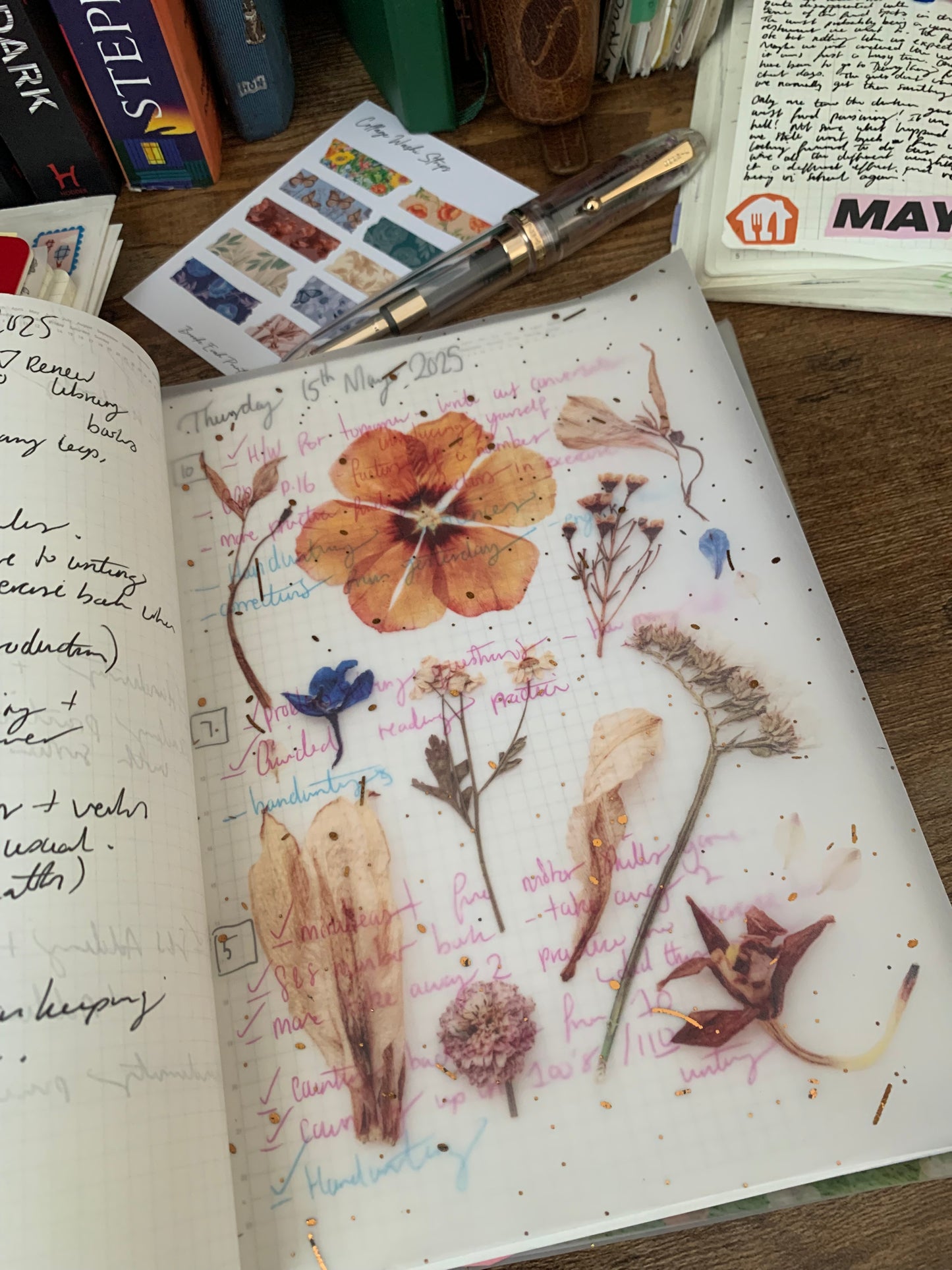 Brown hand drawn Florals • Printed Foiled Vellum Planner Dashboard- Pressed Flowers ✨