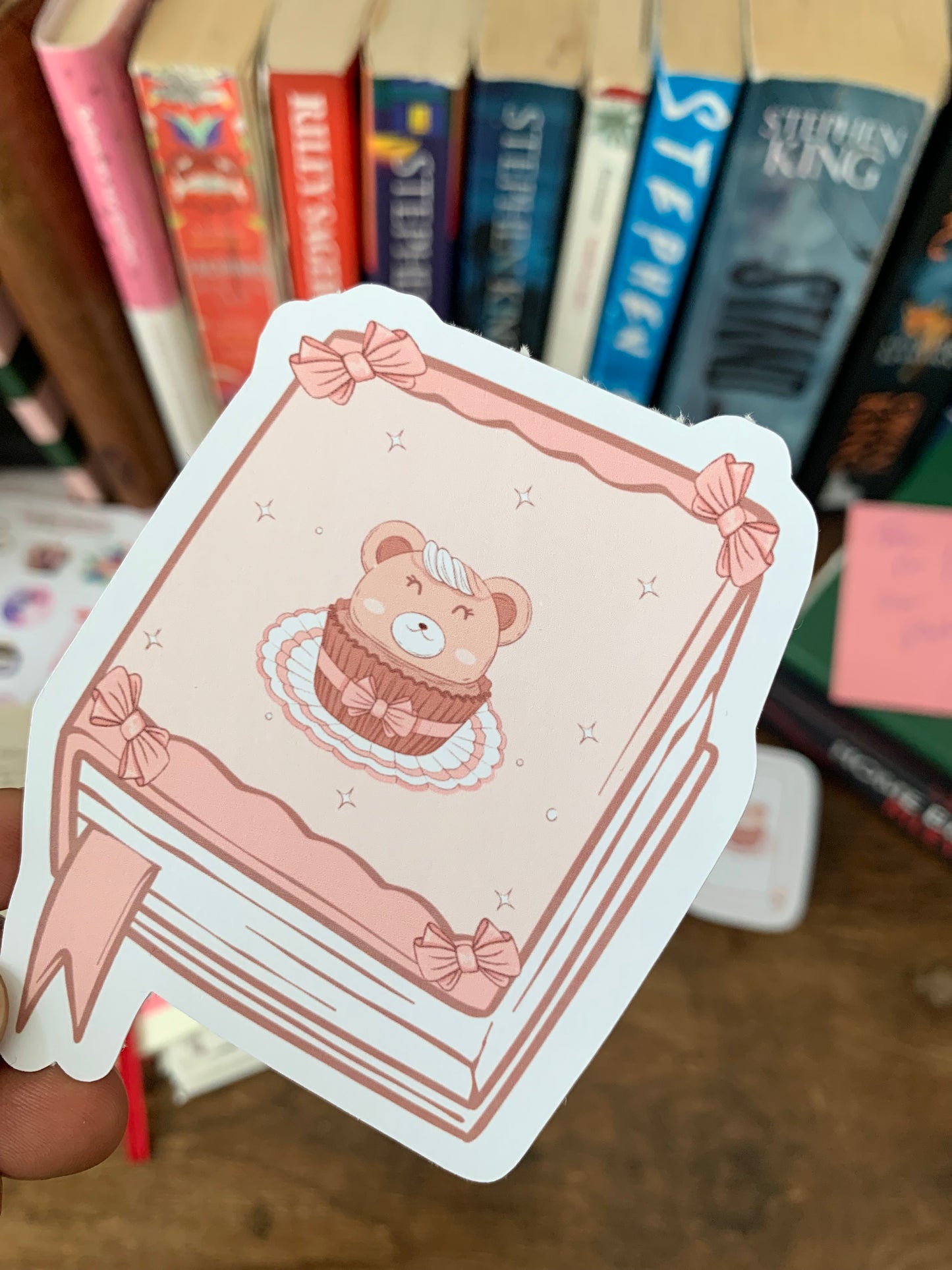 Adorable Pink Bear on Journal Beary Sweet Cupcake - Notebook Diecut Sticker
