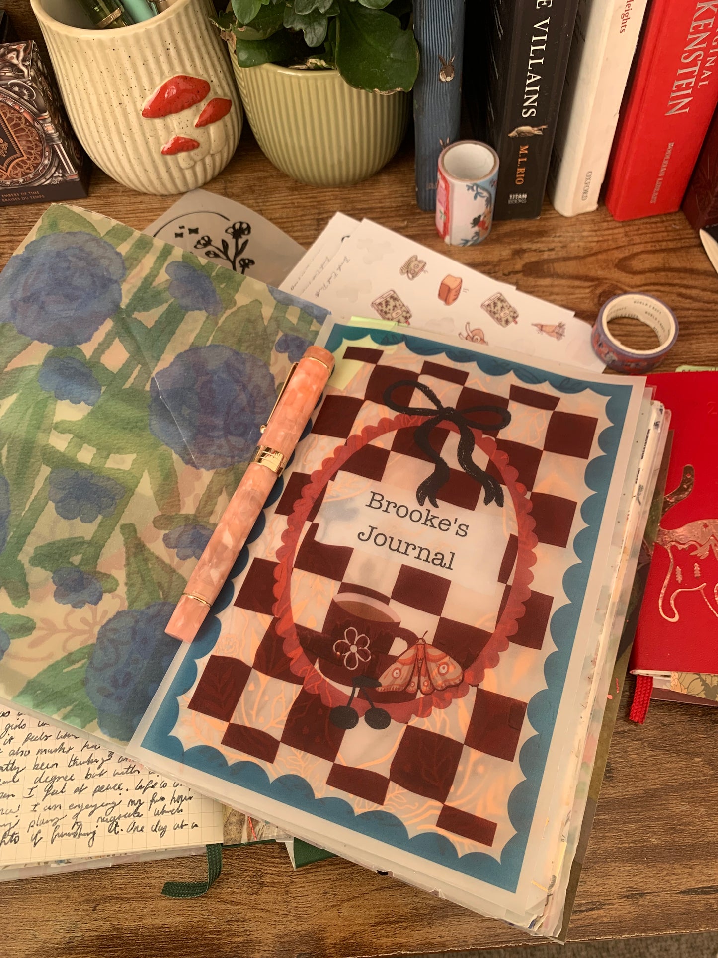 Emerald Checkered Design Cherry Custom name Cover Page for Journal or Planner - Scrapbooking Paper - All or nothing