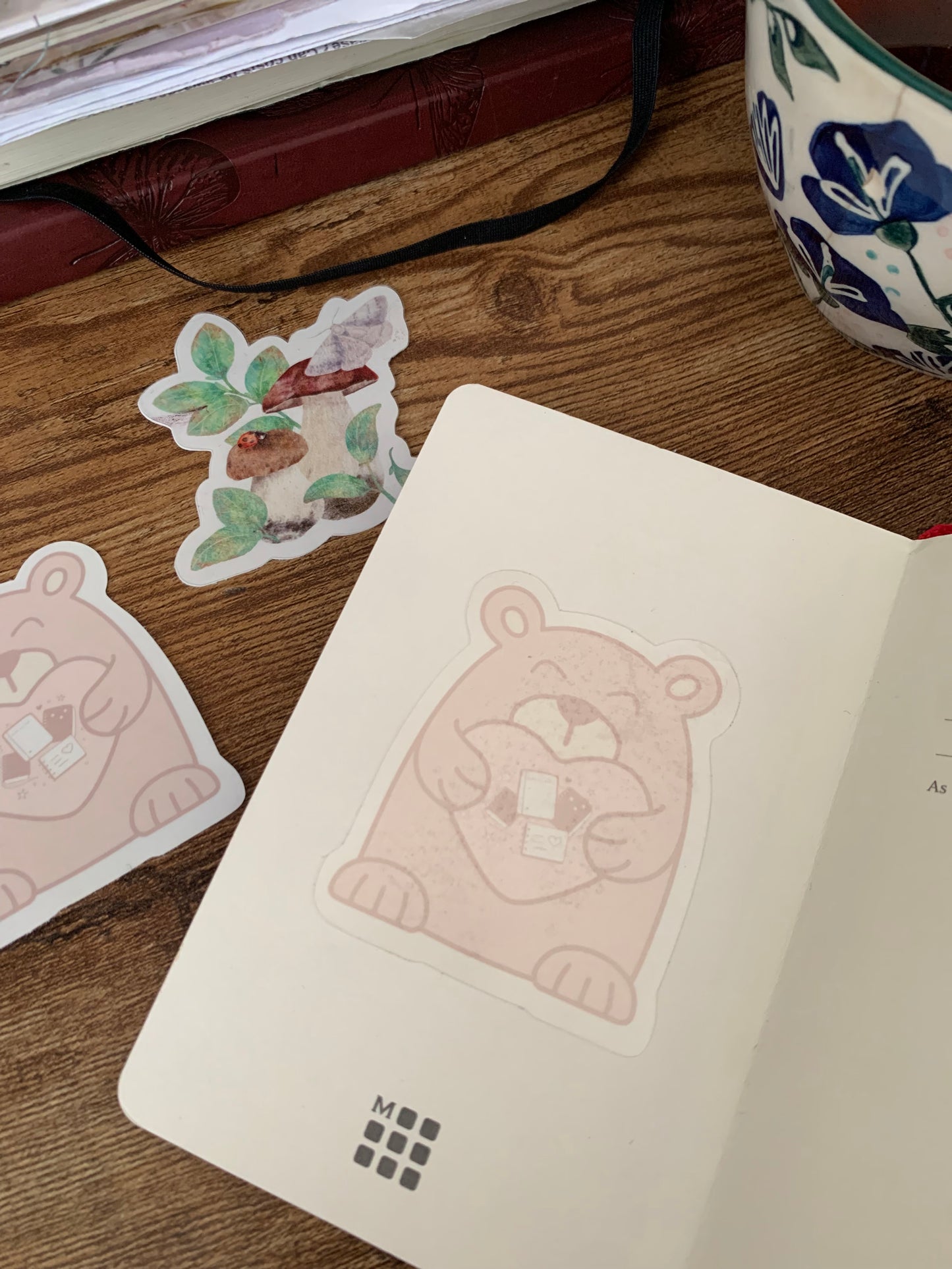 Hand drawn cute Brown Bear with Heart Sticker Flake - Journal Bear - Milo 🤎