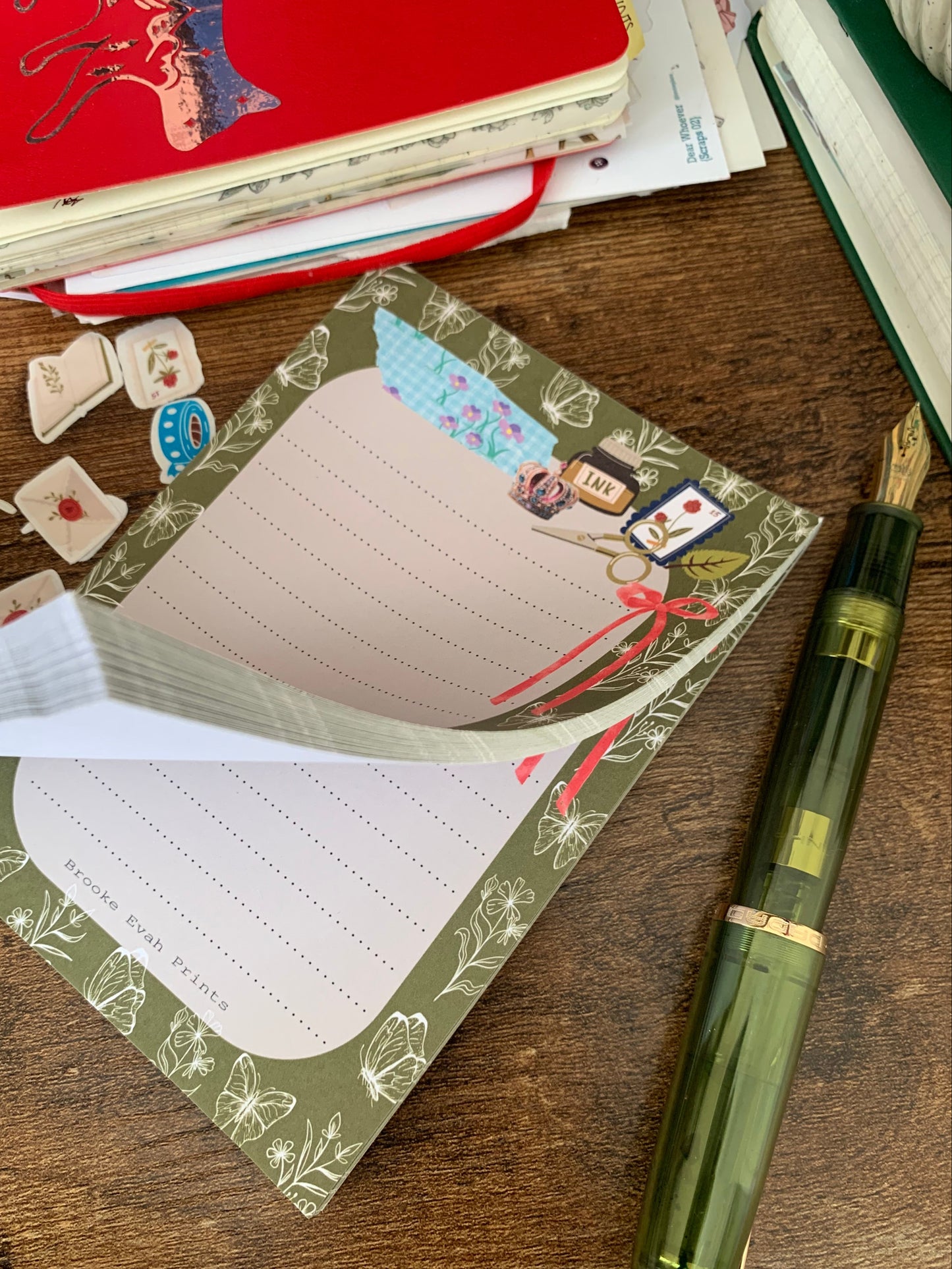Botanical Green Stationery Themed Notepad - Brooke Evah Prints - Scribble Pad - Evergreen Essence