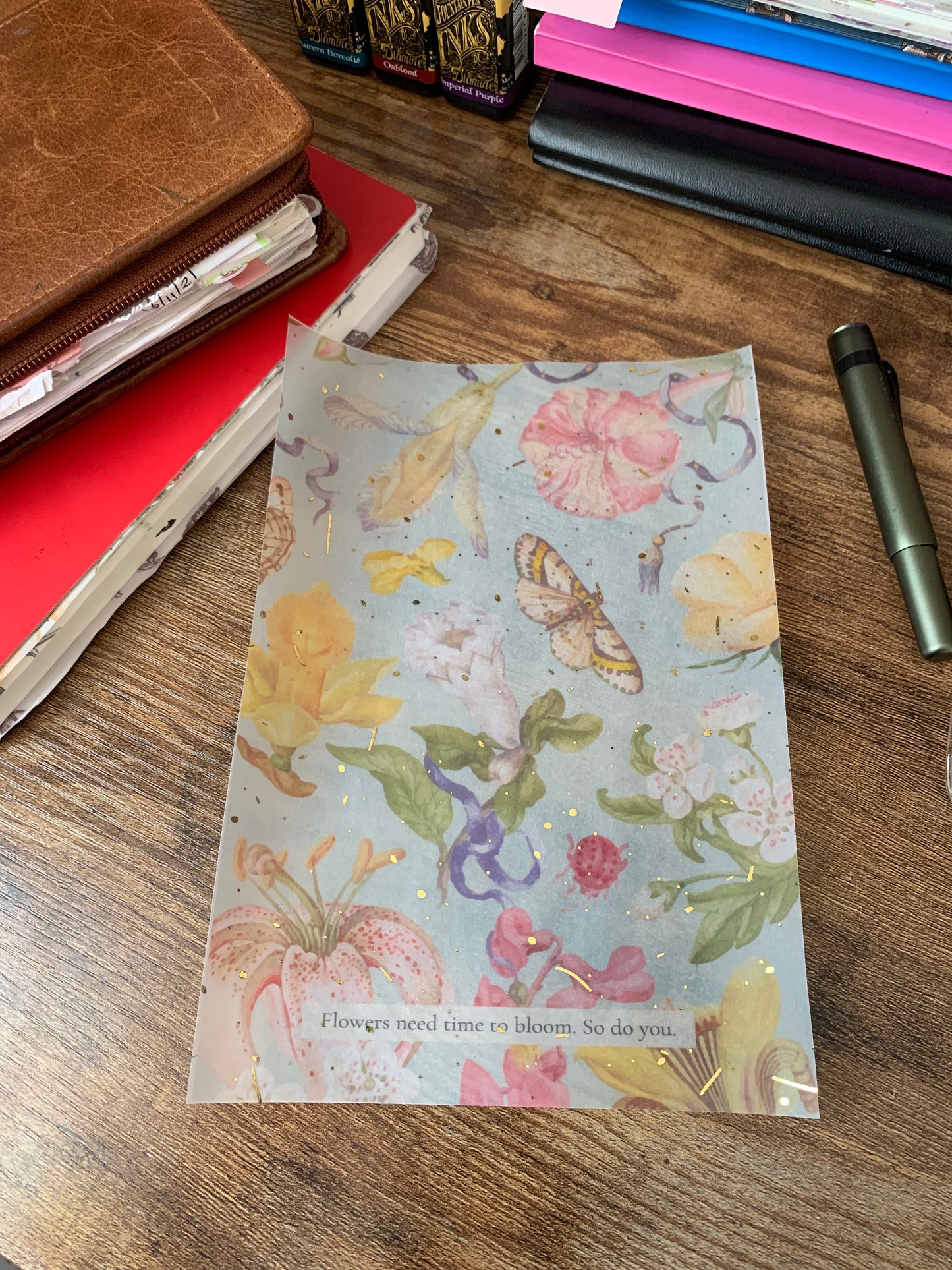 Vintage Inspired Blue and Butterfly Watercolour - Vellum Planner Dashboard - Gold Foil - Time to Bloom