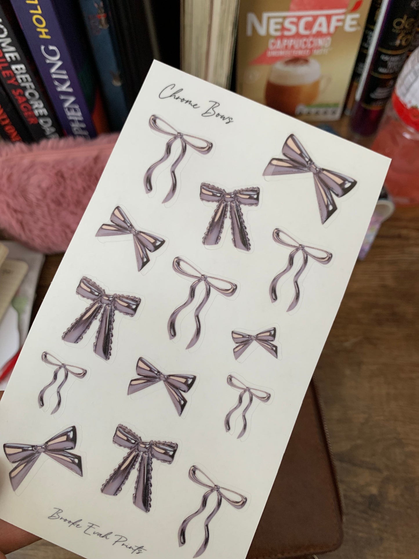 Bow Stickers • Hand drawn Chrome Silver Bows - Scrapbook Clear Stickers - Chrome Bows