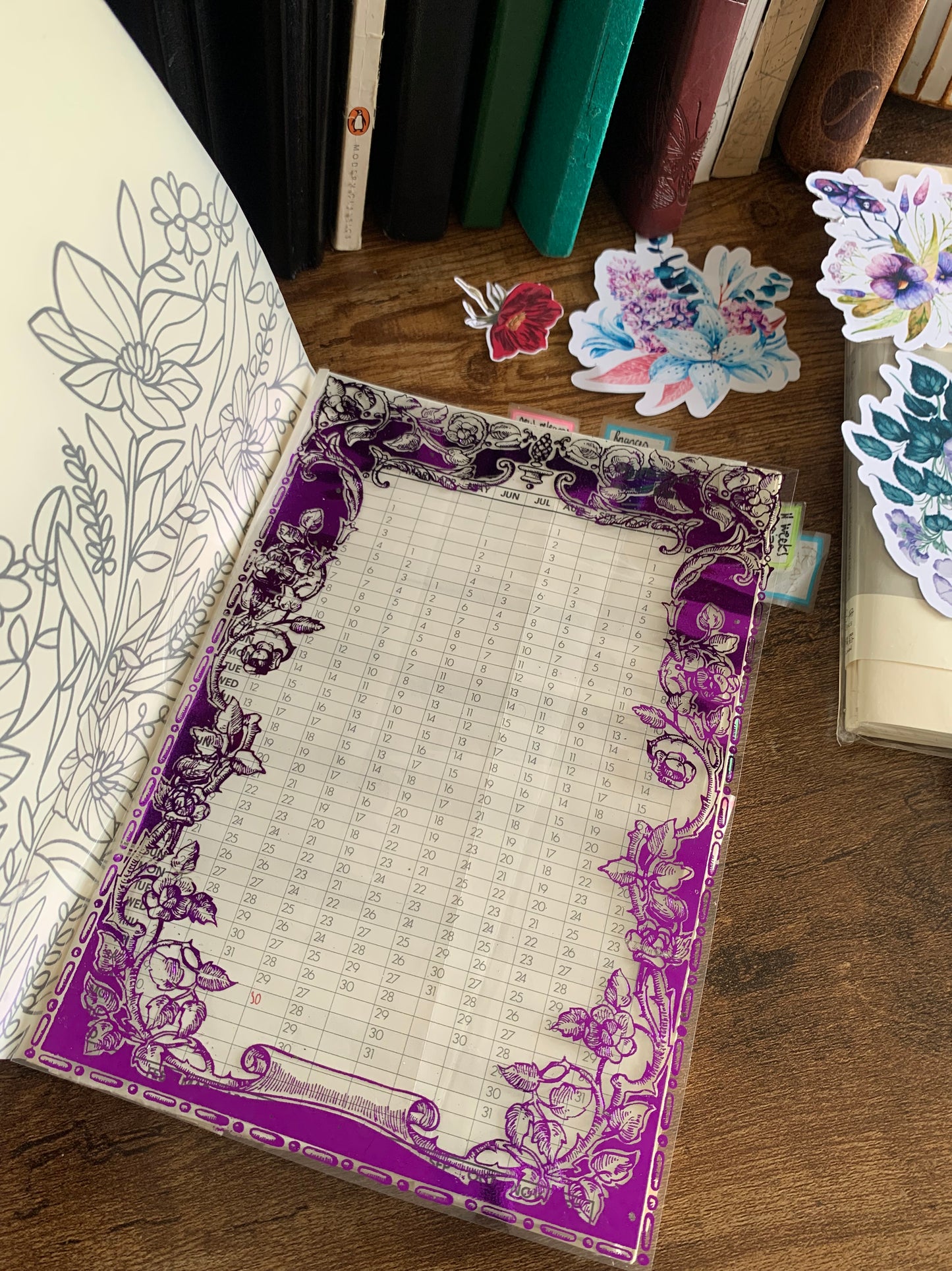 Acetate Dashboard - Foiled Purple Hand Drawn vintage frame Planners, Notebooks and Journals Floral pattern