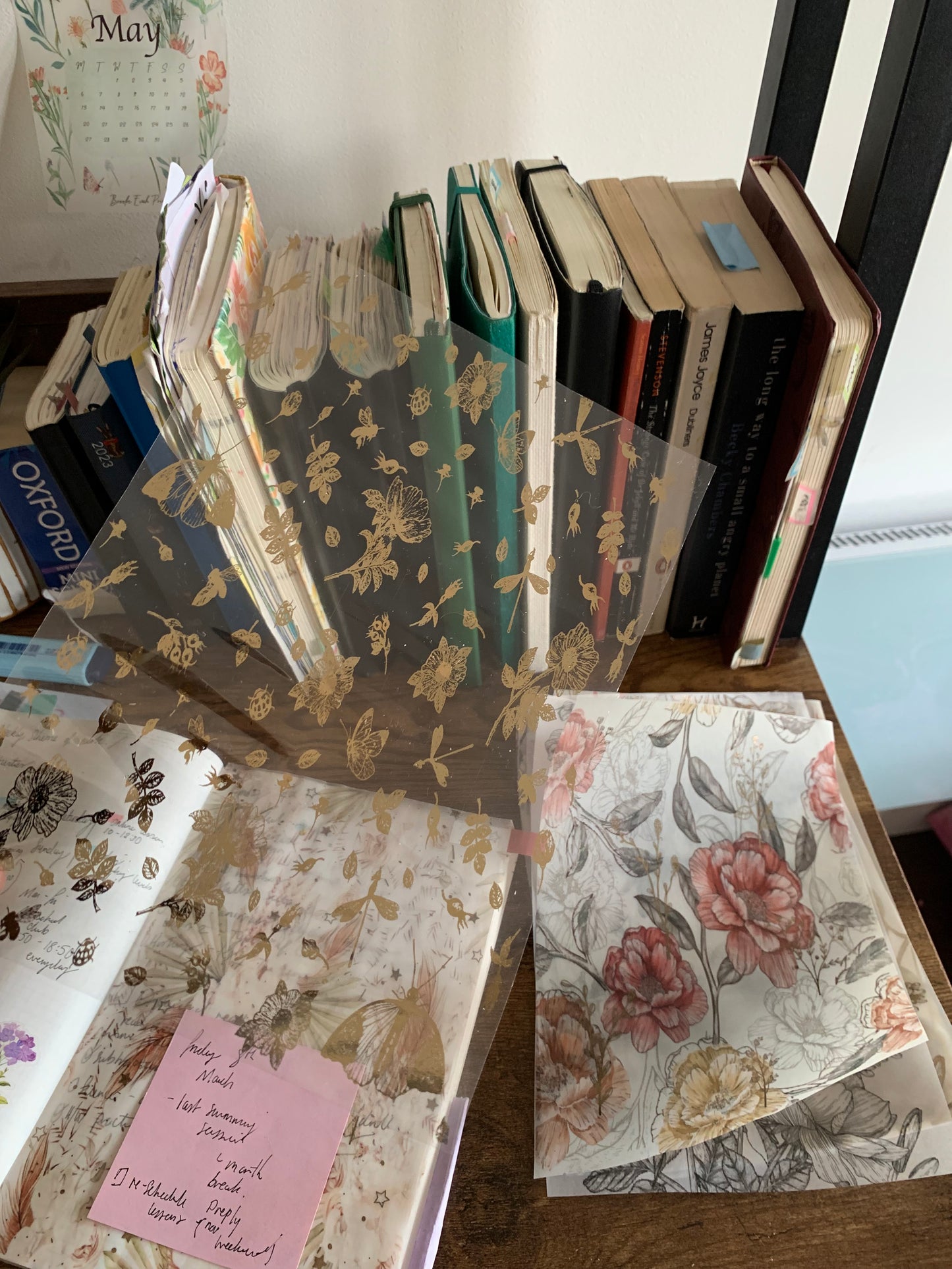 Acetate Dashboard - Foiled Rose Gold Hand Drawn Flowers and Leaves for Planners, Notebooks and Journals Floral pattern- Lily Rose