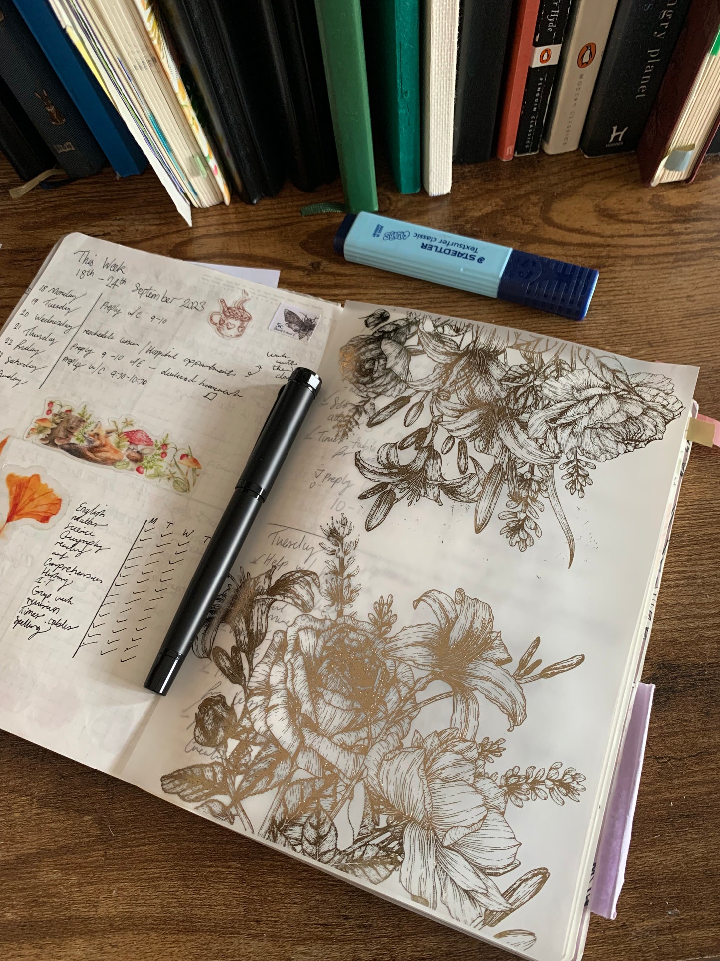 Rose Gold Foiled Botanical lily rose Hand Drawn Vintage Vellum X Acetate Planner Dashboard - Tiger Lily