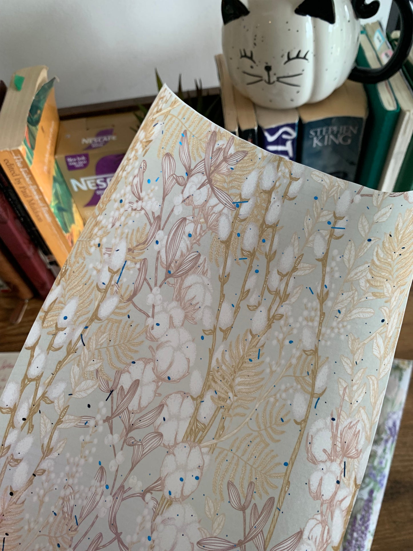 Green Hand Drawn Floral Scrapbooking paper- Vellum Planner Dashboard - blue Foil - Lara