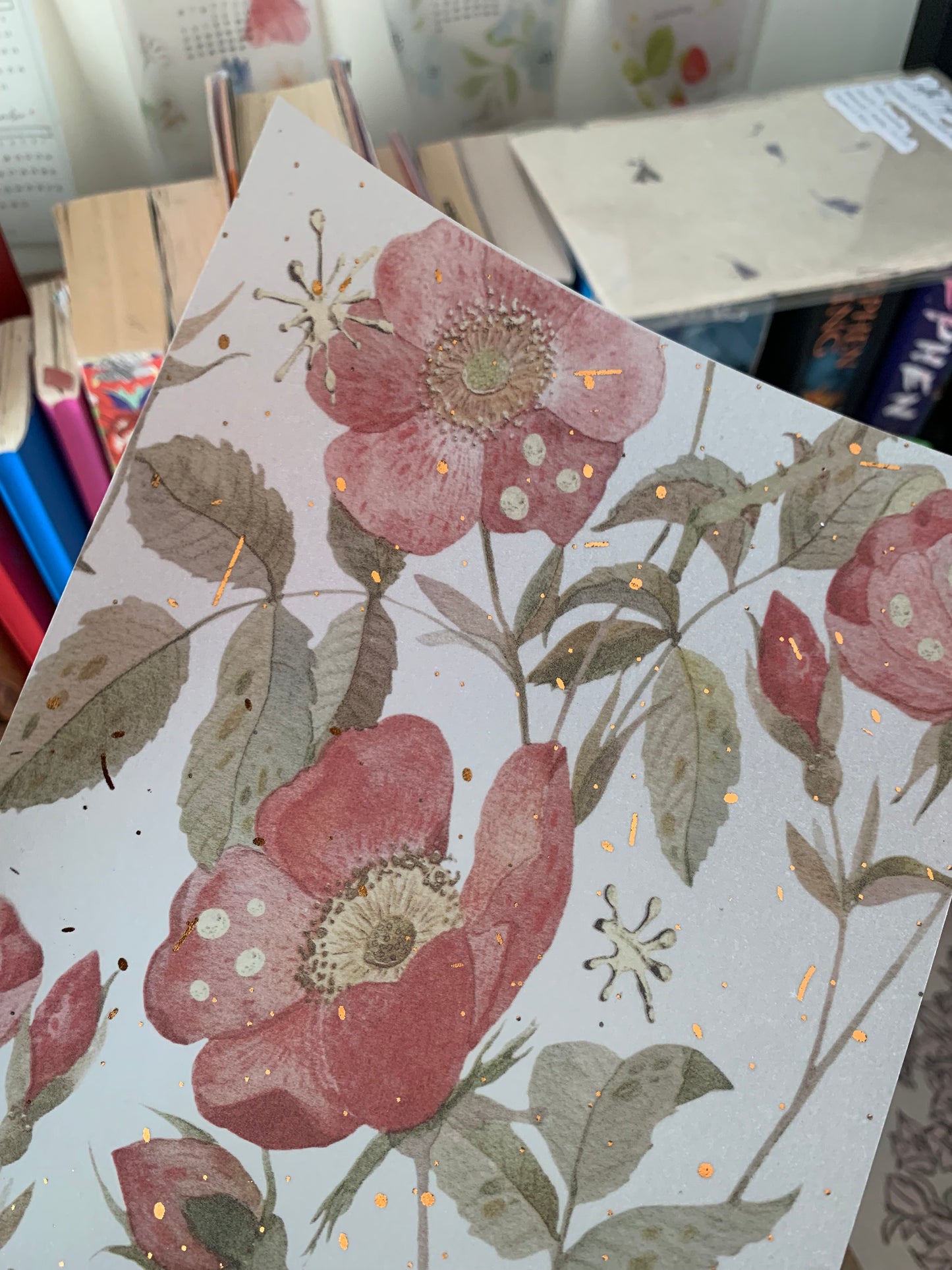 Red Floral Pattern with Copper Foil Accents for Notebooks Hand Drawn Vellum Planner Dashboard - Golden