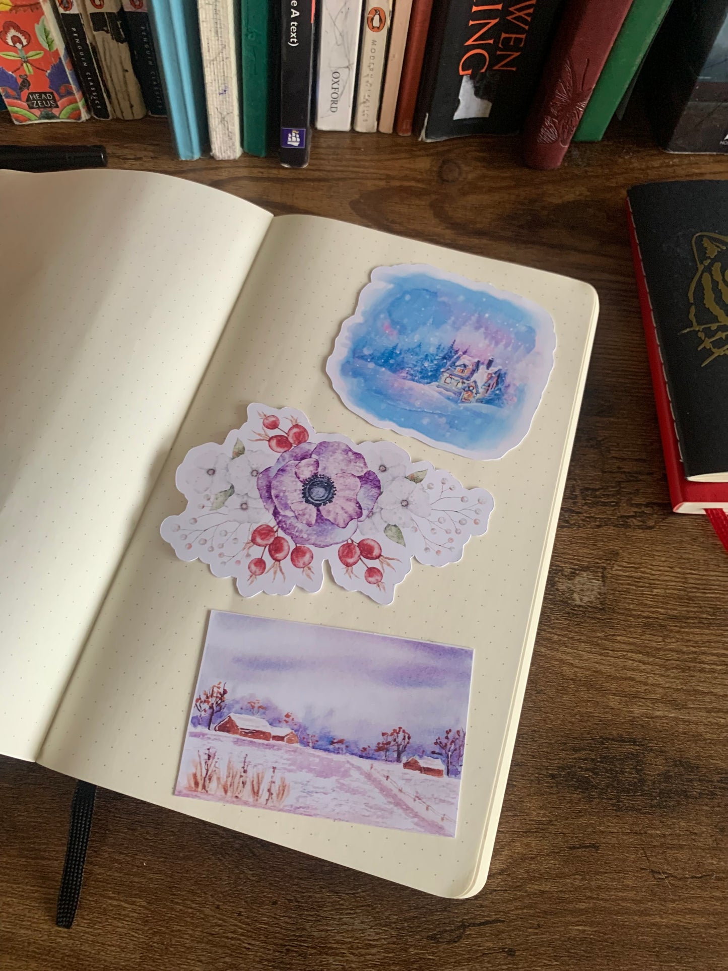 Winter Bliss Collection Journal Sticker Pack -Purple Watercolor Handrawn Stickers - Set of 3