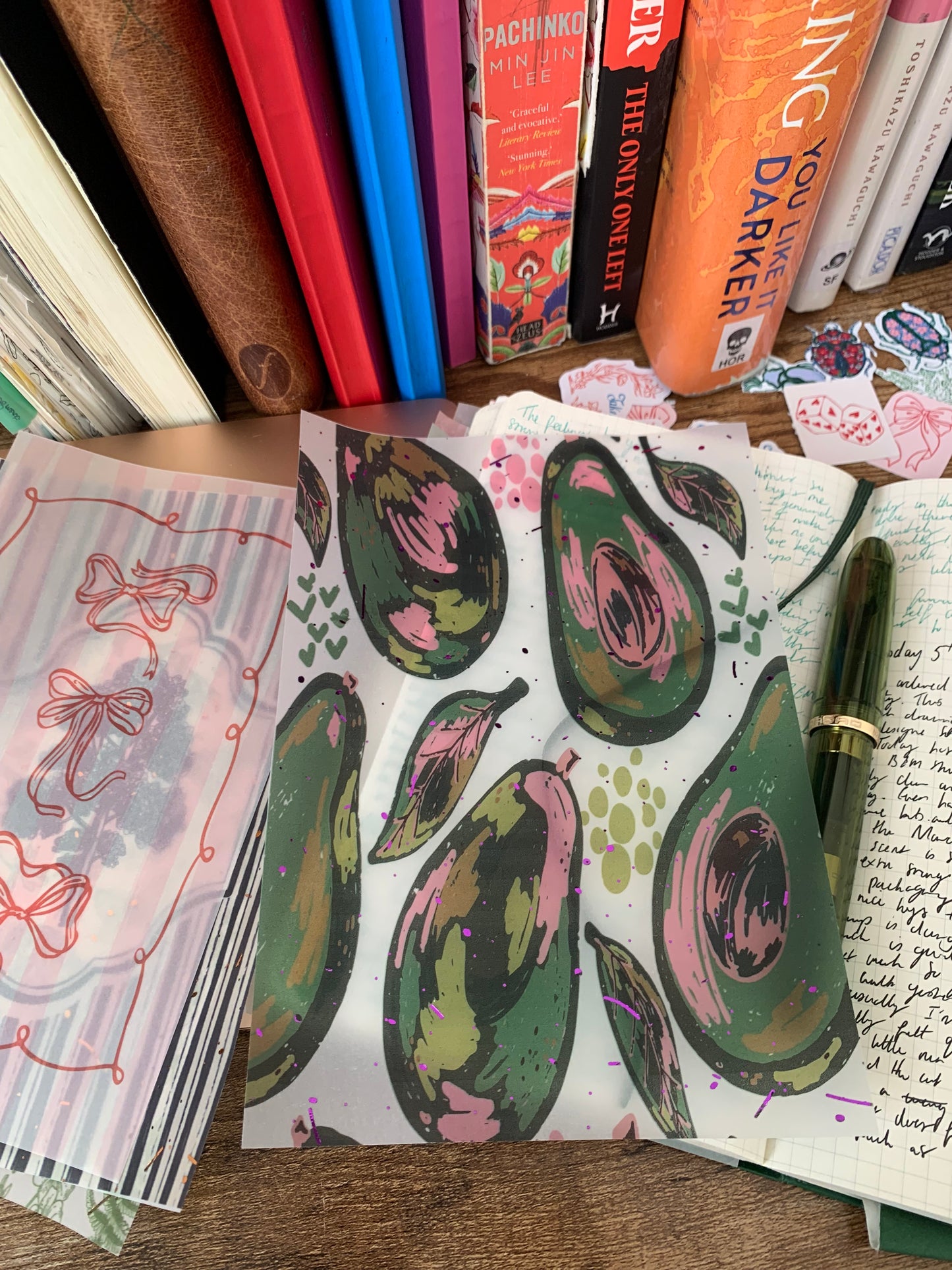 Abstract Avocado design with Purple Foil Accents for Notebooks Hand Drawn Vellum Planner Dashboard - Pink Avocado