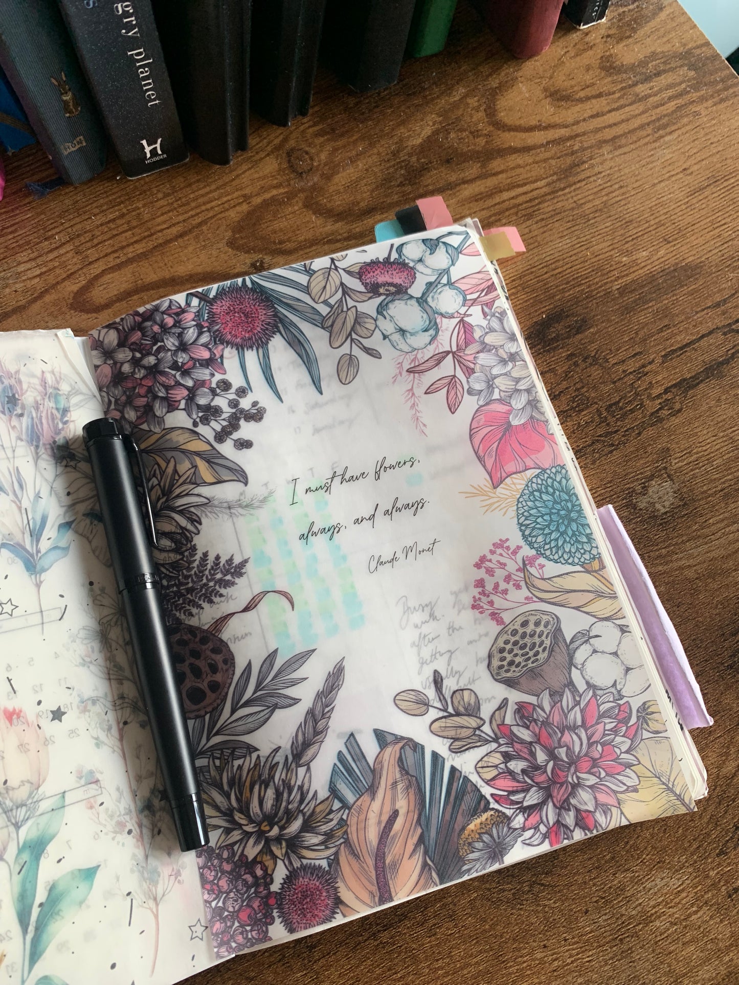 I must have flowers, always and always Claude Monet quote - Vellum Planner Dashboard for Notebooks, Scrapbooks and Journals