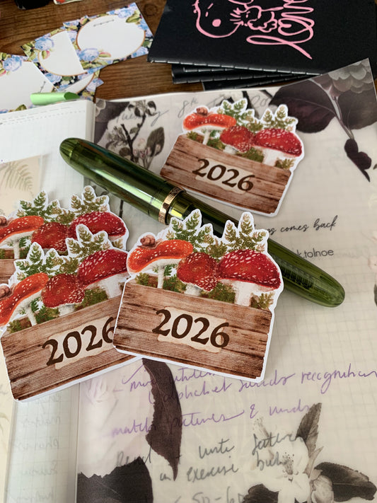 2026 Journal Sticker Mushroom Cottage core Inspired Hand Drawn Watercolor Sticker Flake -  2026 🍄