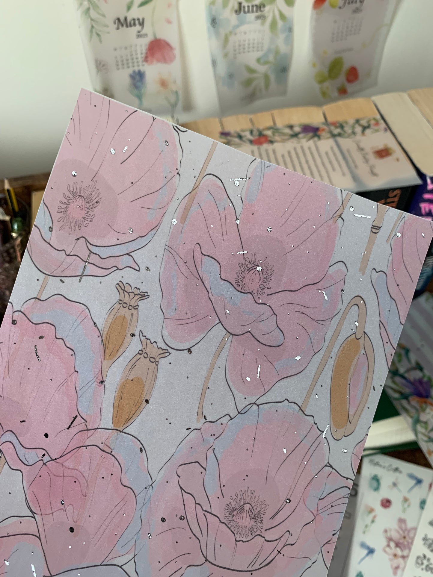 Pink Poppy Pattern for Notebooks Hand Drawn Vellum Planner Dashboard - Dreamland