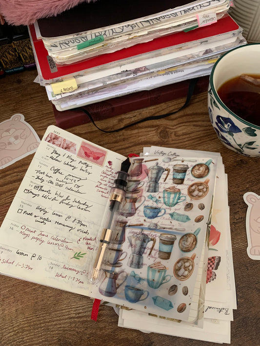 Coffee and Latte , Watercolour drawing, Cafe • Hand drawn • Printed Foiled Vellum Planner Dashboard- Cafe Journaling