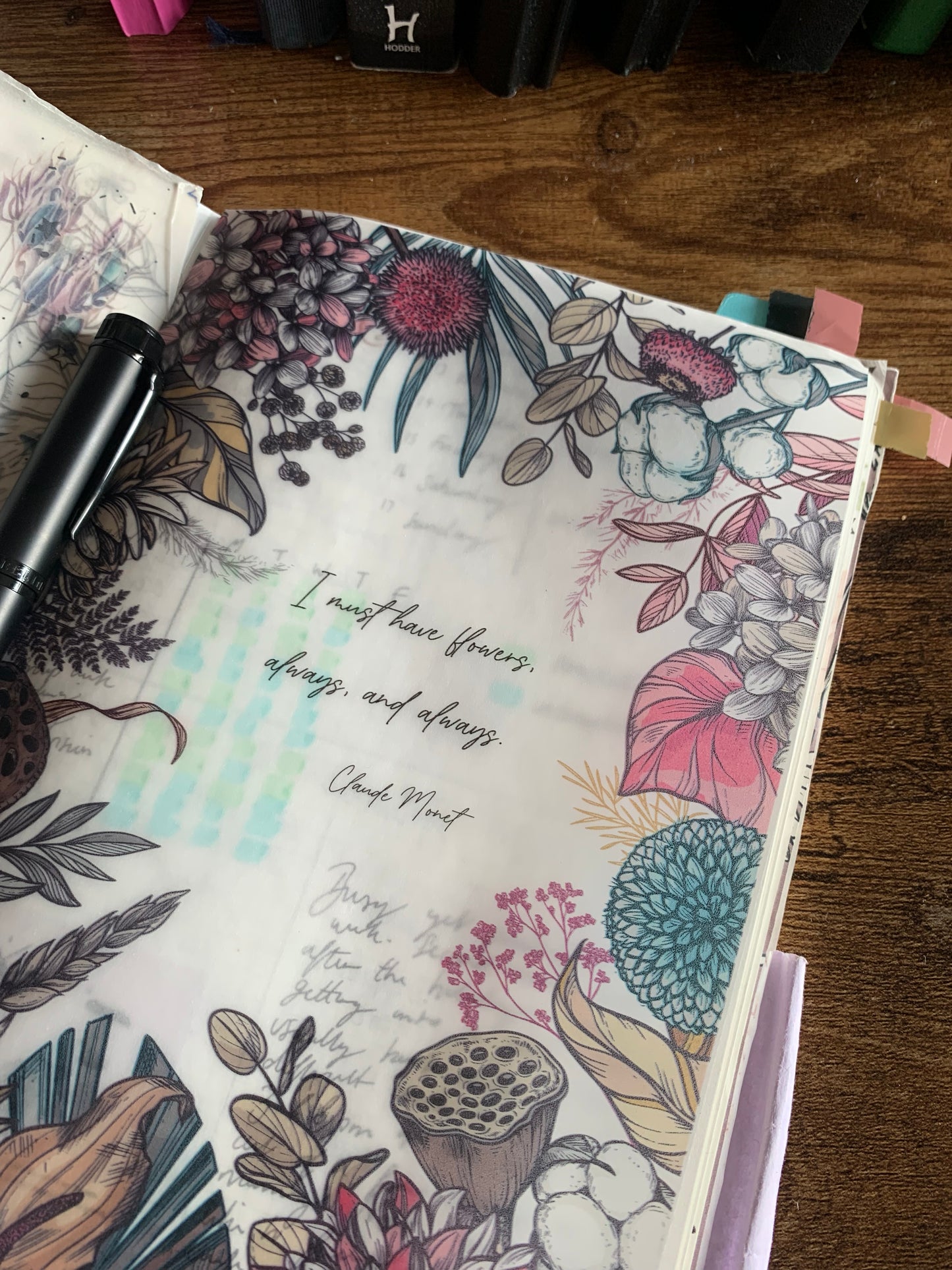 I must have flowers, always and always Claude Monet quote - Vellum Planner Dashboard for Notebooks, Scrapbooks and Journals