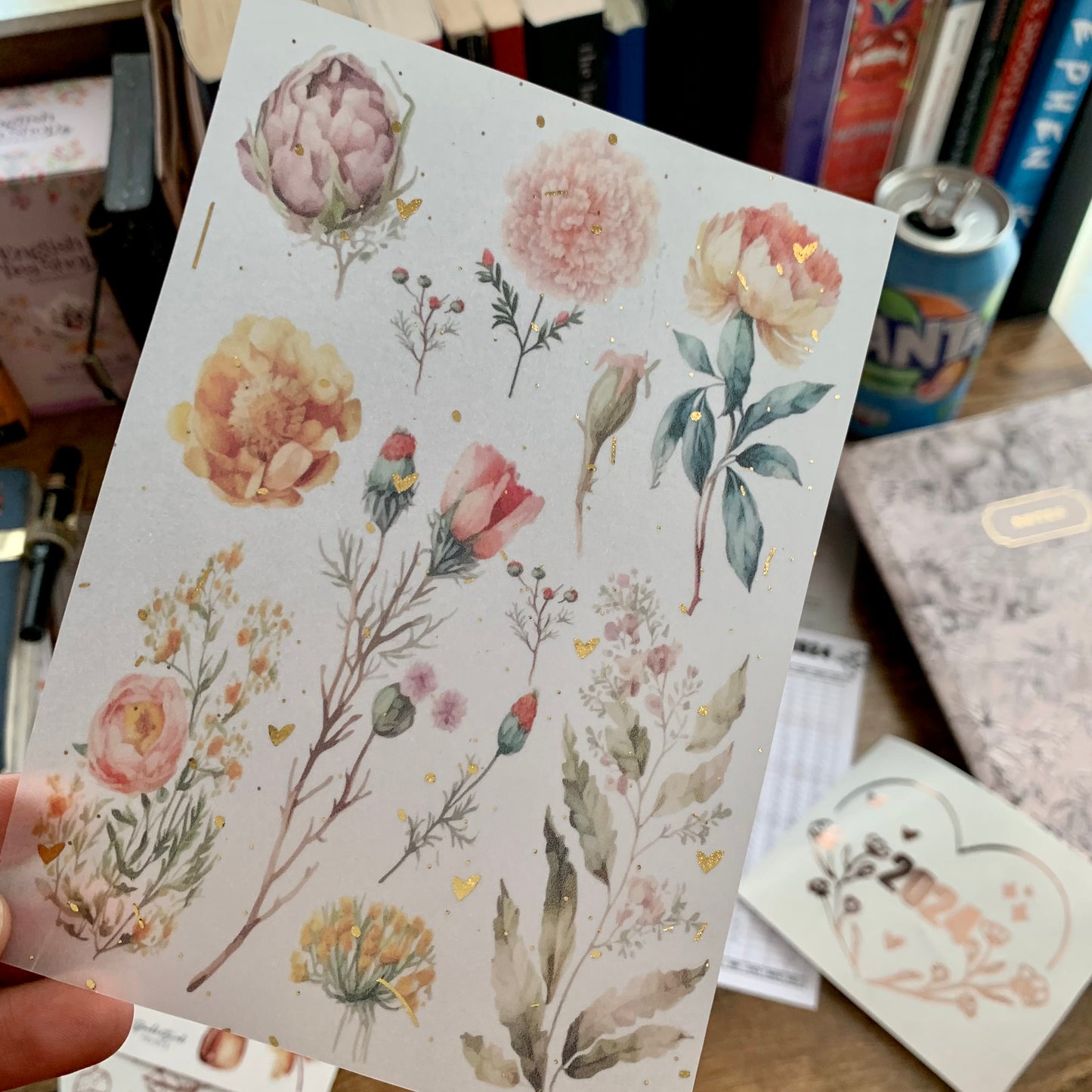 Gold Foiled Hand drawn Watercolor Flowers - Vellum Planner Dashboard - Scrapbooking Paper - Poison Ivy