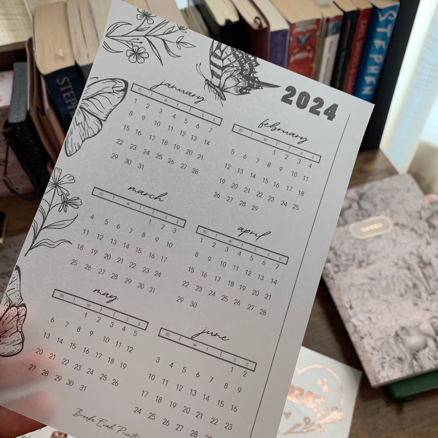 Printed Vellum X Acetate Planner Dashboards - 2024 Jan- June Calendar -Peekaboo Butterfly