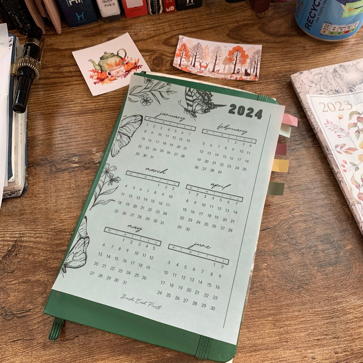 Printed Vellum X Acetate Planner Dashboards - 2024 Jan- June Calendar -Peekaboo Butterfly