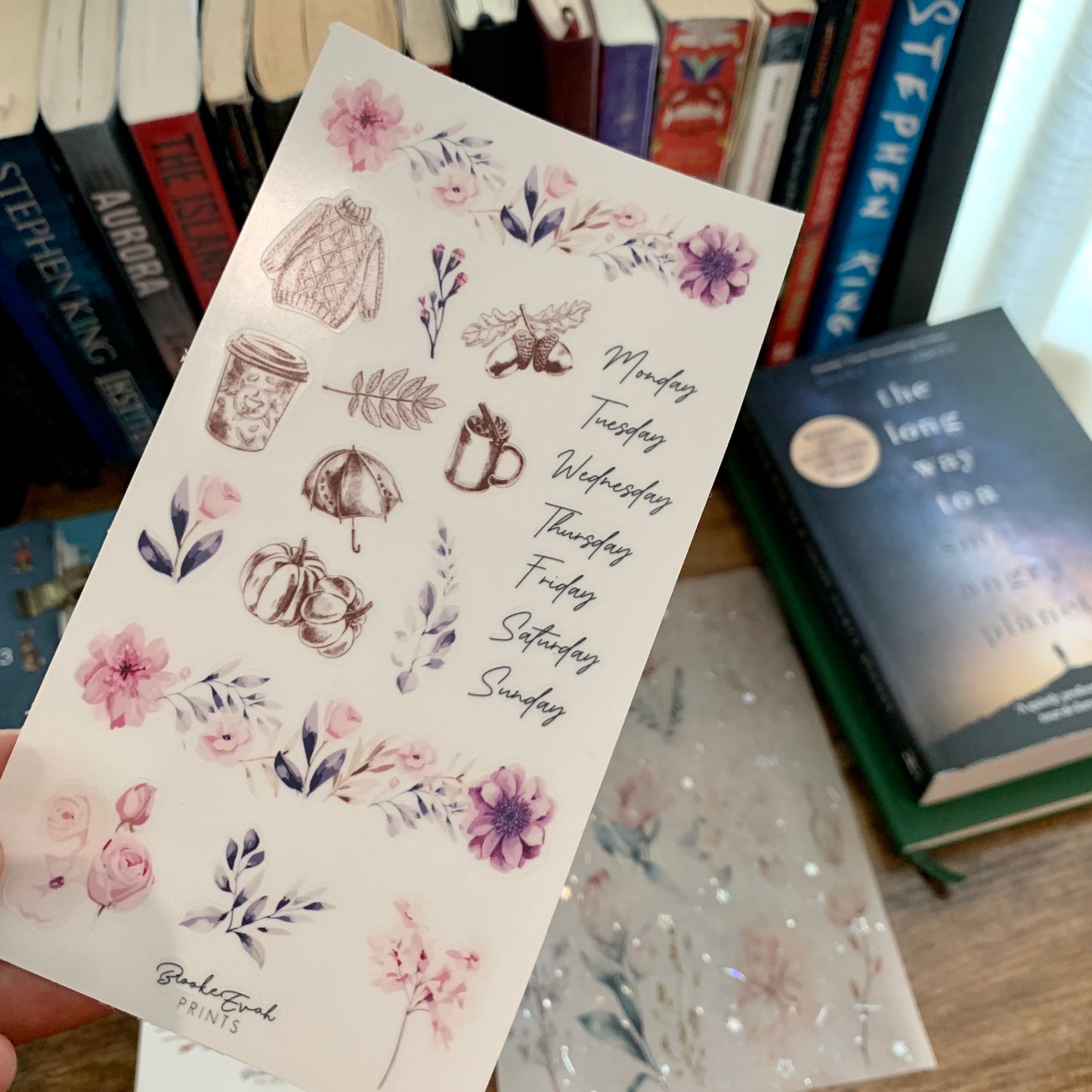 Autumn Elements Purple Floral Washi Strips Transparent watercolor Sticker Sheet - Washi Stickers - Hot Cocoa