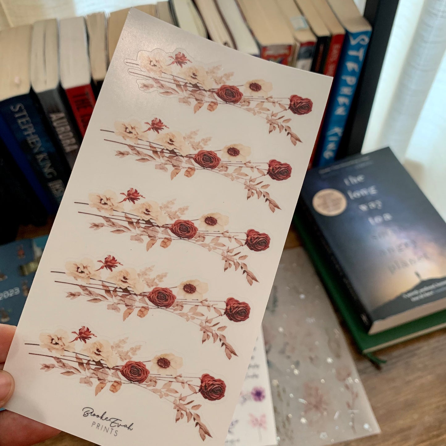 Brown Floral Washi Strips Transparent watercolor Sticker Sheet - Washi Stickers - Dark Rose