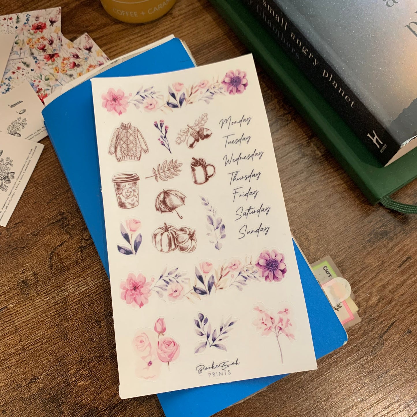 Autumn Elements Purple Floral Washi Strips Transparent watercolor Sticker Sheet - Washi Stickers - Hot Cocoa