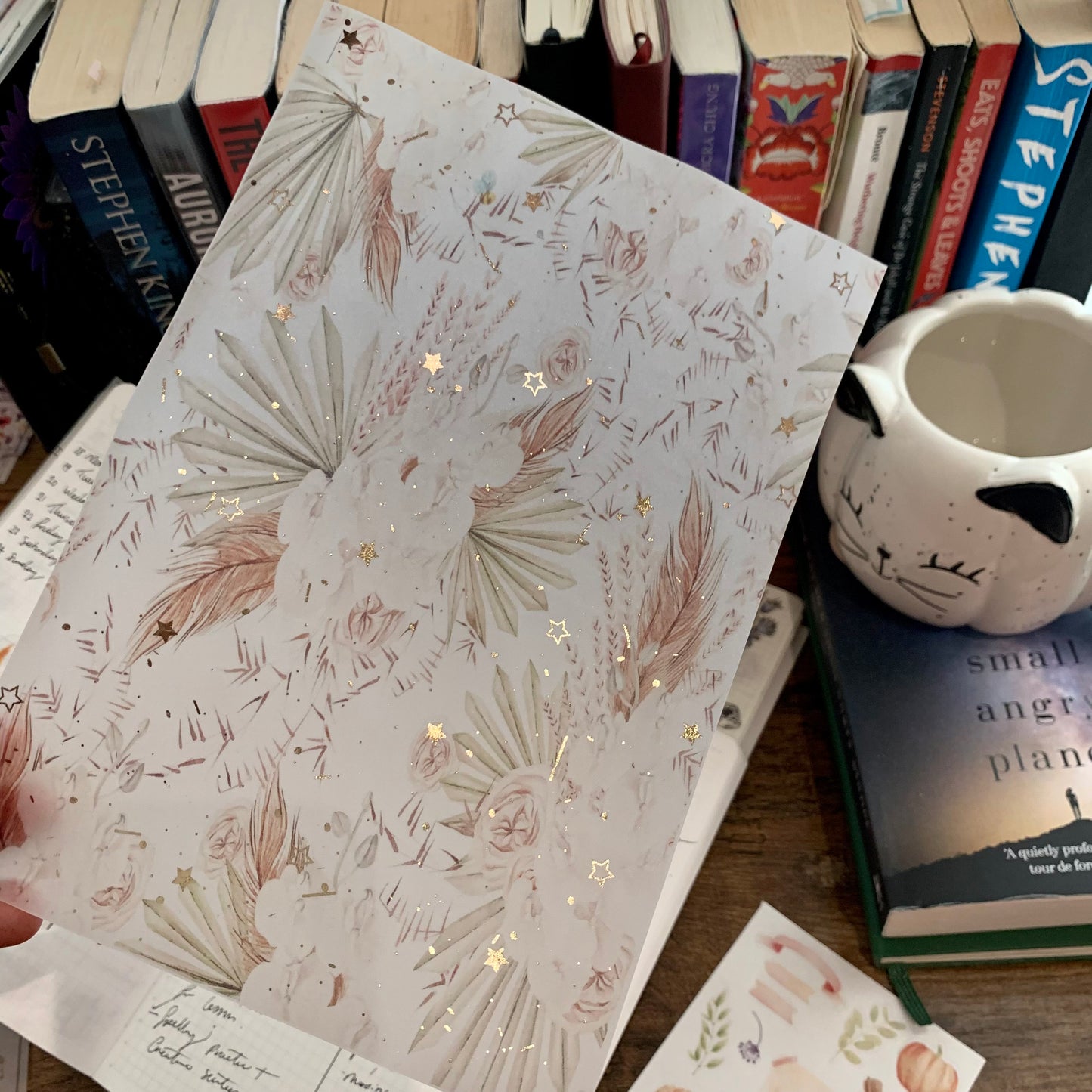 Rose Gold Foiled Hand drawn Watercolor Flowers - Vellum Planner Dashboard - Scrapbooking Paper - Fall Bloom