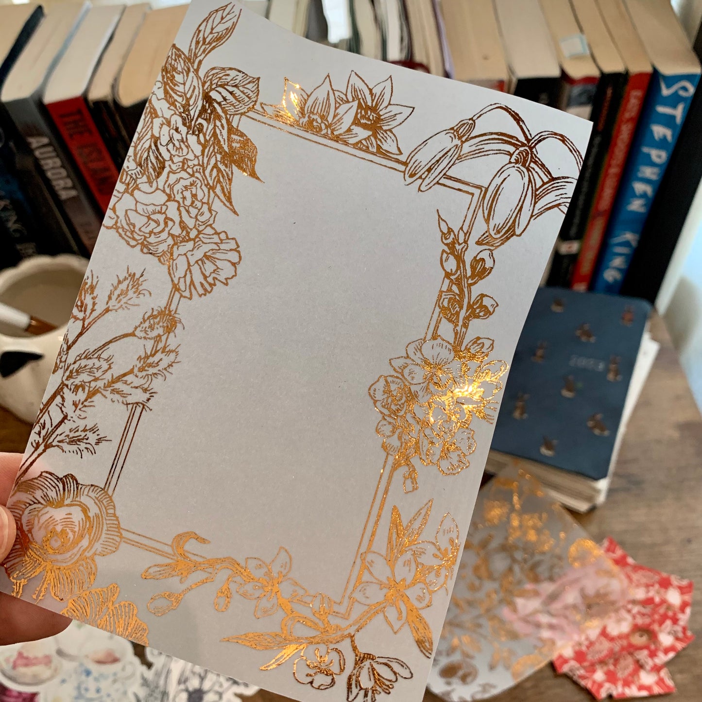 Foiled Vintage Floral Frame Hand drawn Flowers - Vellum Planner Dashboard - Scrapbooking Paper