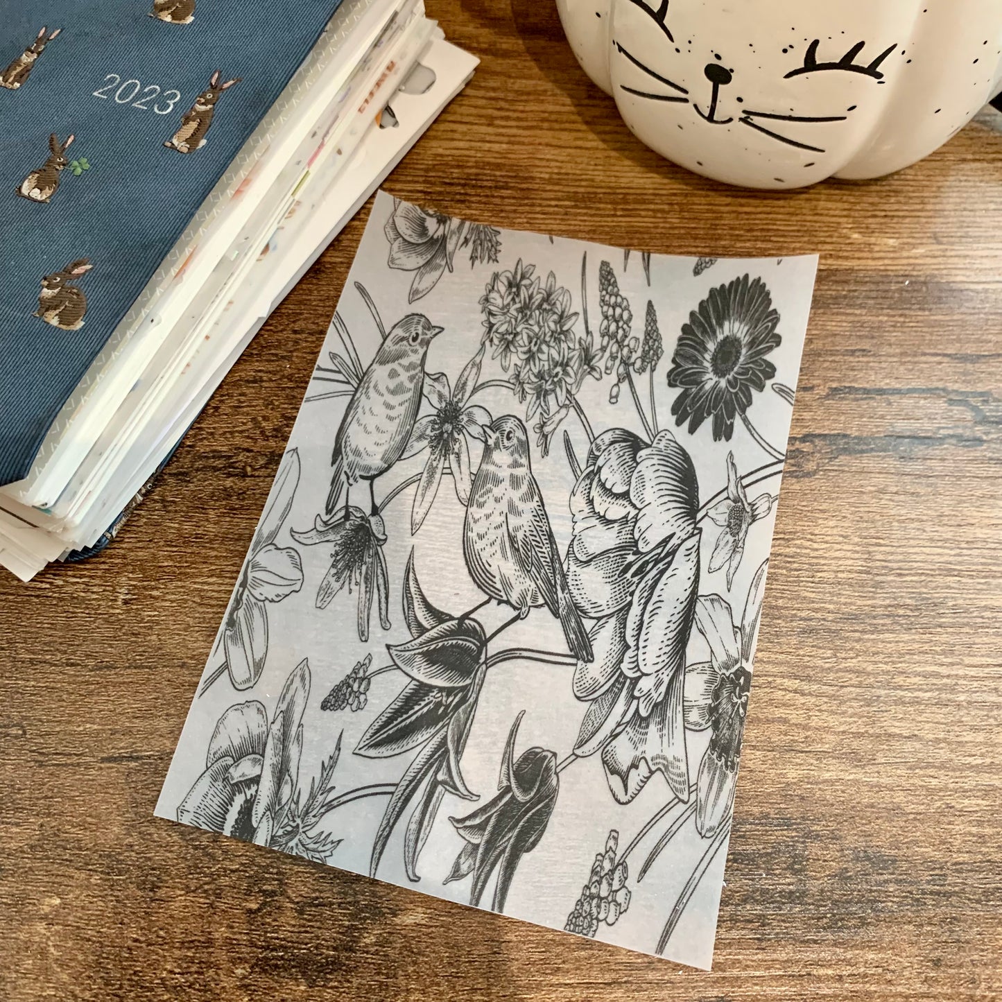 Copper Foiled Hand drawn Birds and Flowers - Vellum Planner Dashboard - Scrapbooking Paper - The Cure II