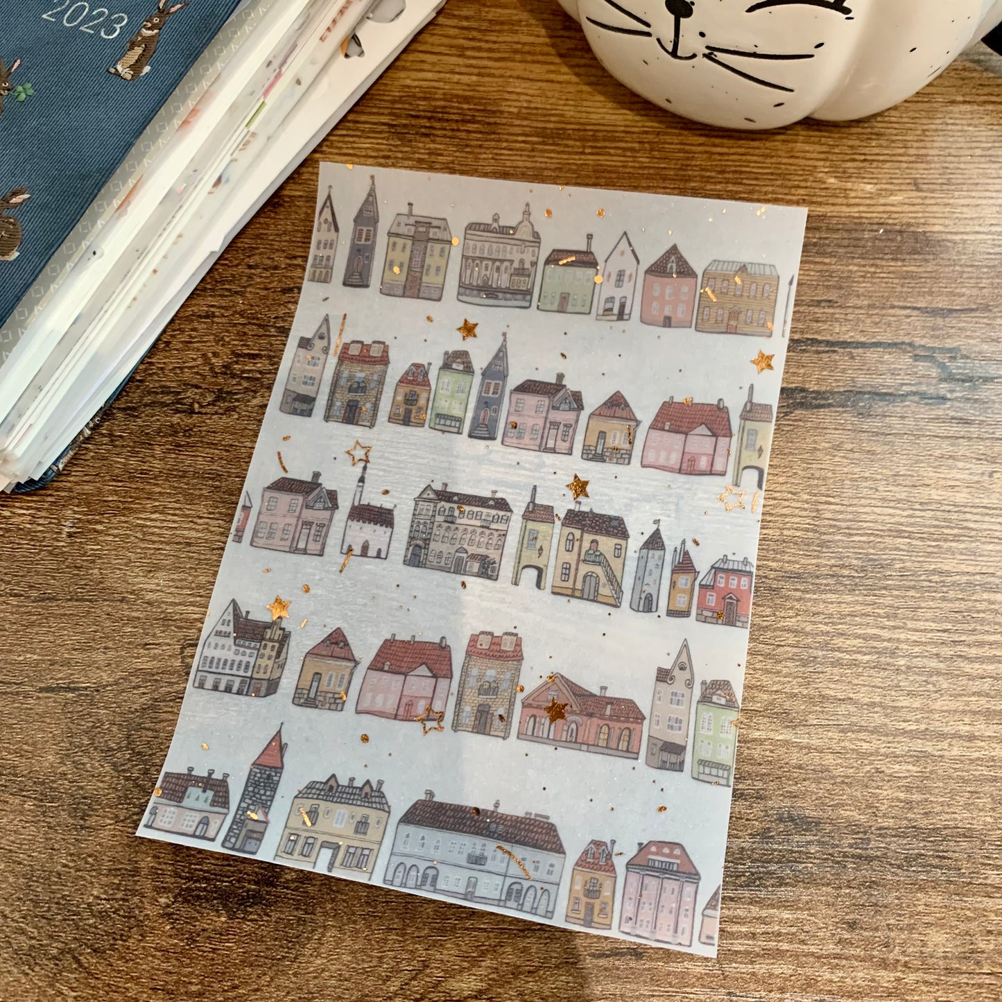 Cute Foiled Hand drawn House Doodles - Vellum Planner Dashboard - Scrapbooking Paper - Petite Houses