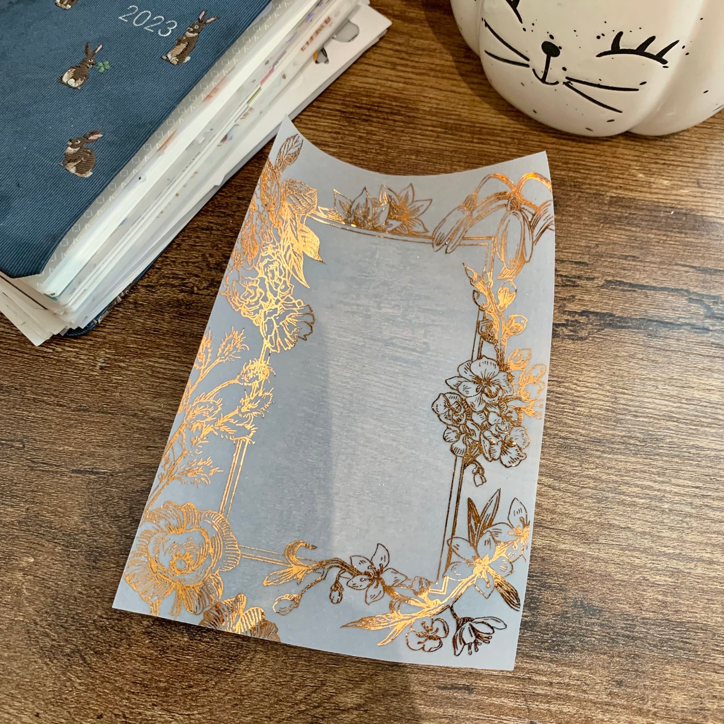 Foiled Vintage Floral Frame Hand drawn Flowers - Vellum Planner Dashboard - Scrapbooking Paper