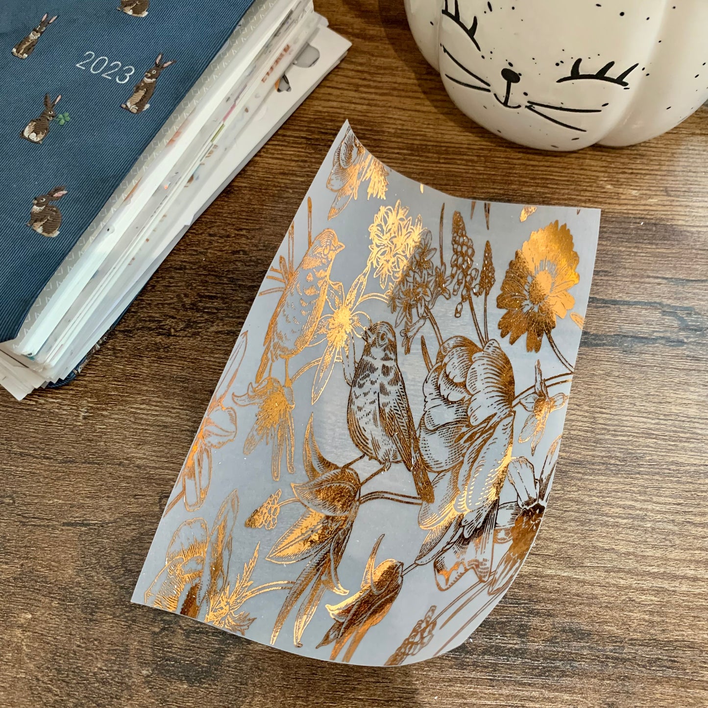 Copper Foiled Hand drawn Birds and Flowers - Vellum Planner Dashboard - Scrapbooking Paper - The Cure II