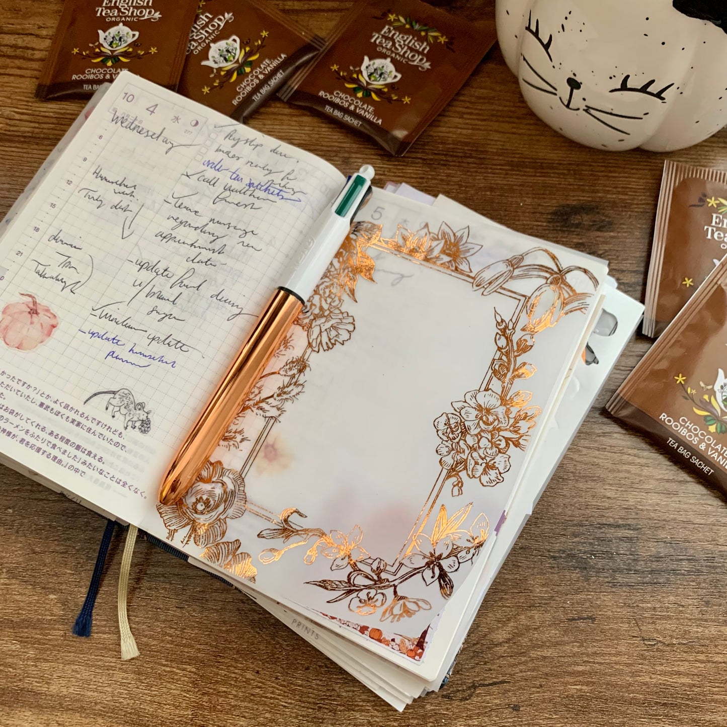 Foiled Vintage Floral Frame Hand drawn Flowers - Vellum Planner Dashboard - Scrapbooking Paper