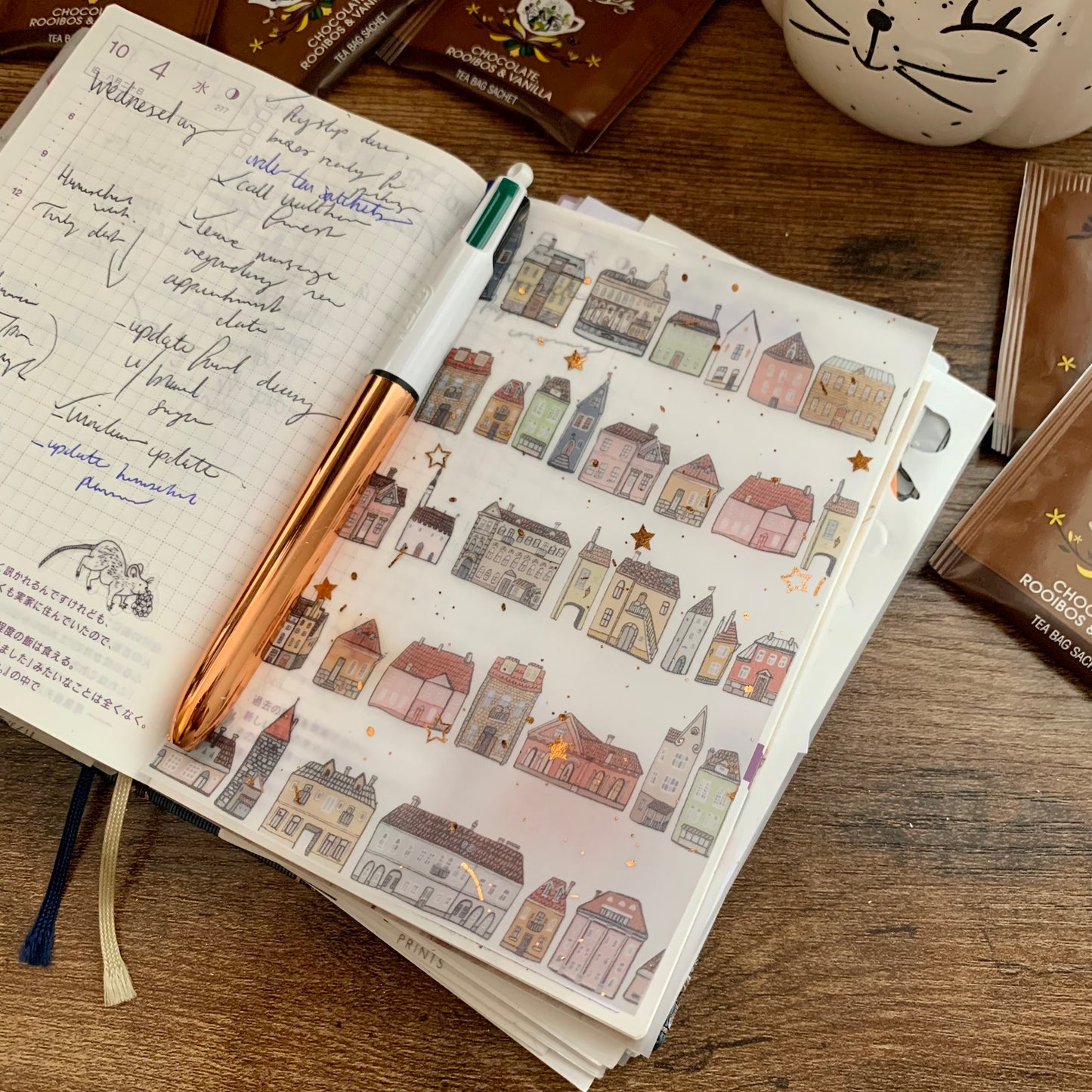 Cute Foiled Hand drawn House Doodles - Vellum Planner Dashboard - Scrapbooking Paper - Petite Houses