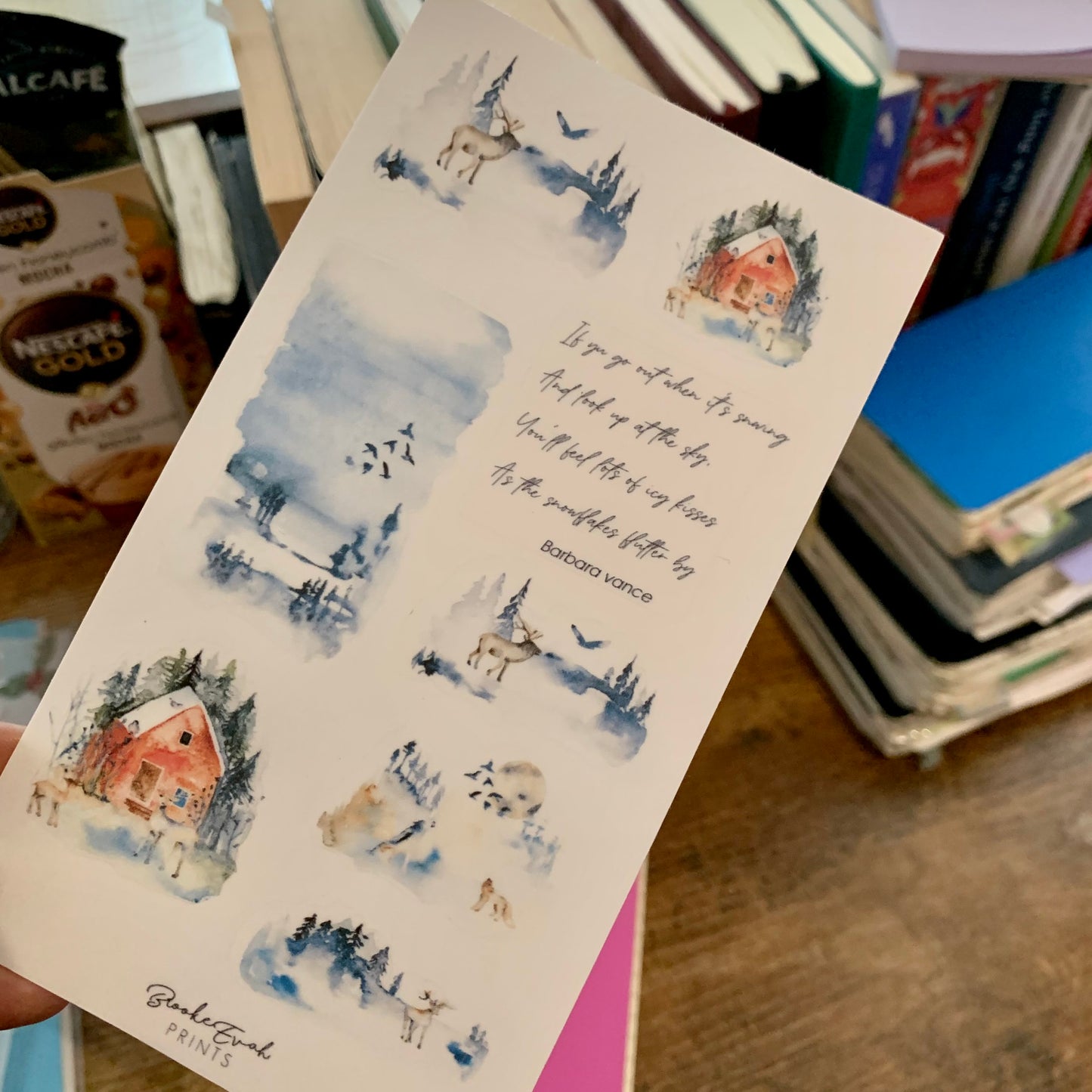 Winter Elements Transparent watercolor Sticker Sheet - Hobo Weeks Stickers - Snow Kisses