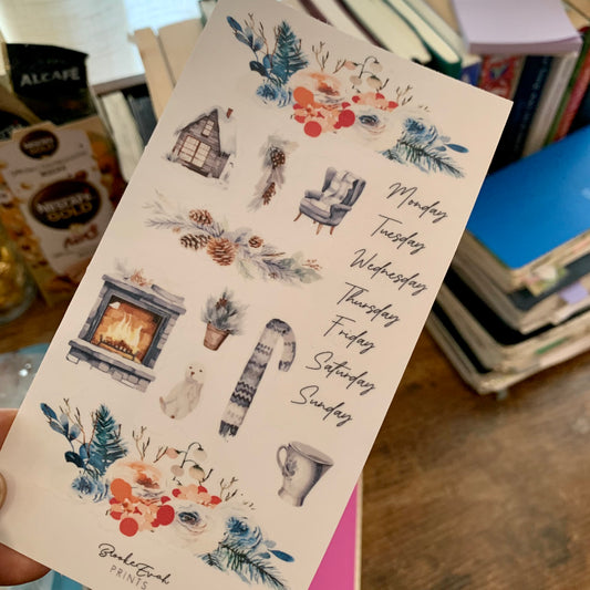 Winter Elements Transparent watercolor Sticker Sheet - Washi Stickers - Winter Kisses