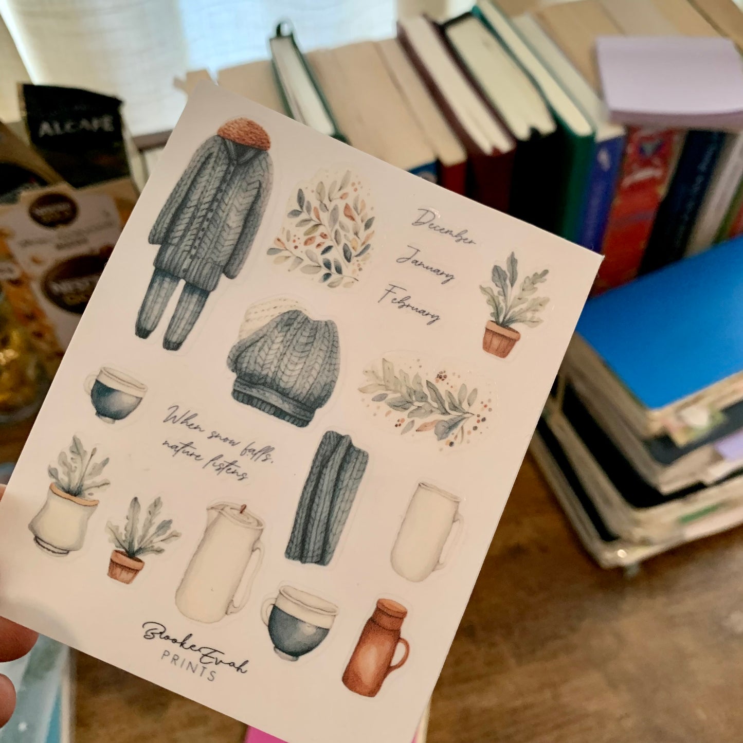 Clear mini cosy Winter elements - Hand drawn Watercolor stickers - Transparent Stickers - BEPK10