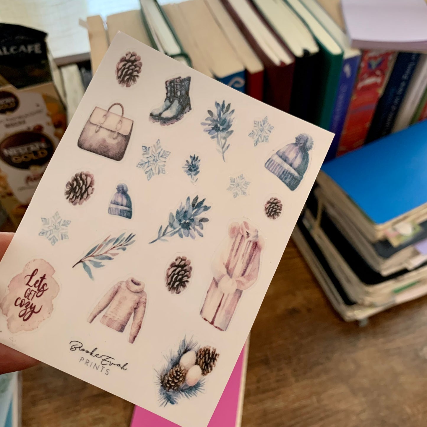 Clear cozy Winter elements - Hand drawn Watercolor stickers - Transparent Stickers - BEPK11