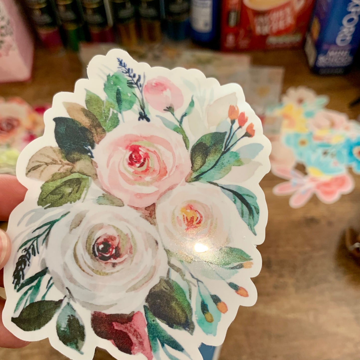 Floral Hand Drawn Water color Bouquet Sticker Flake - Olive