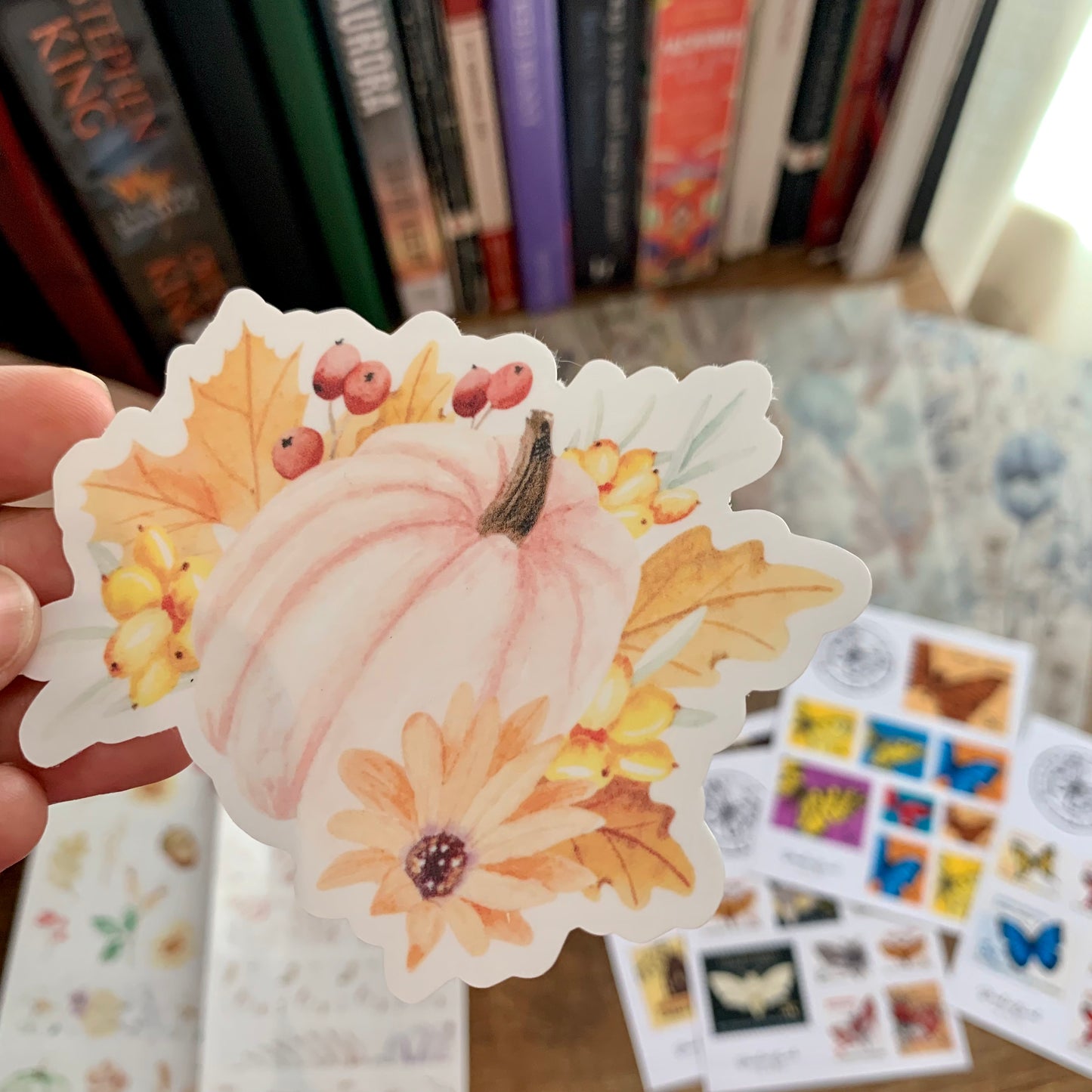 Pastel Pink Pumpkin Water Colour Sticker Flake - Pink