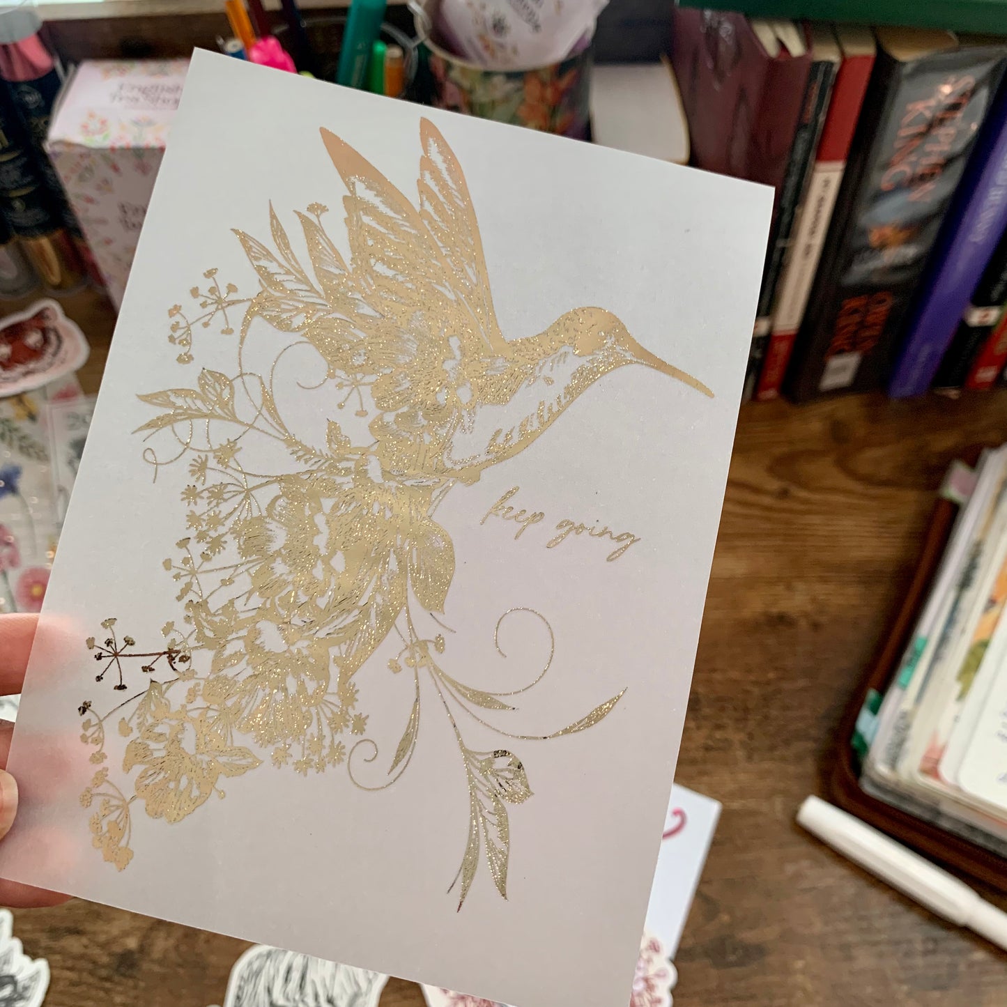 Rose Gold Foiled Humming Bird Hand Drawn Vintage Vellum X Acetate Planner Dashboard - Keep Going