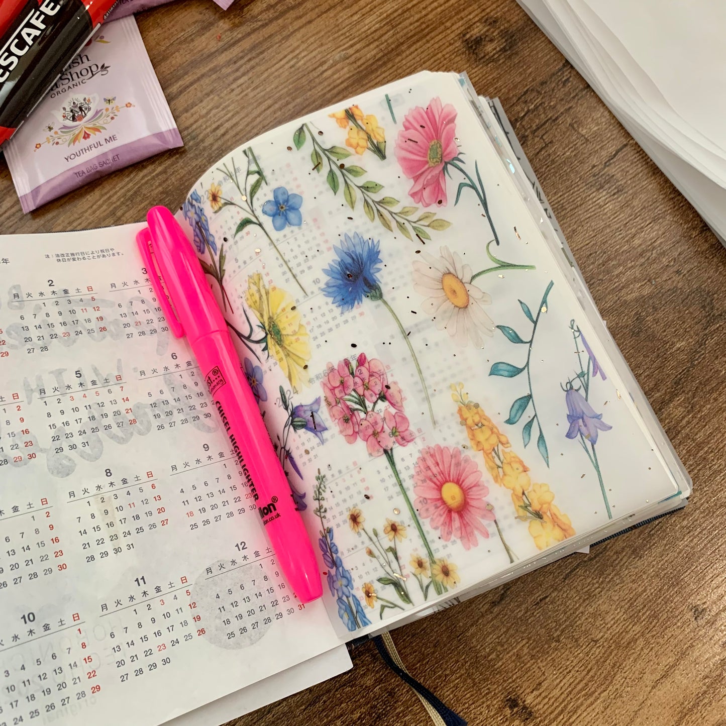 Rose gold Foiled Pretty Botanical Hand Drawn Floral Pattern - Vellum Planner Dashboard - Summer’s walk