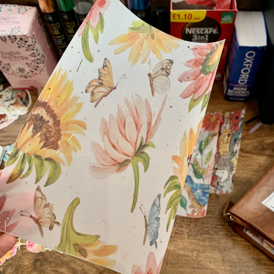 Foiled Water color Butterflies & Sunflower Spring Vellum Planner Dashboard- Garden Tales