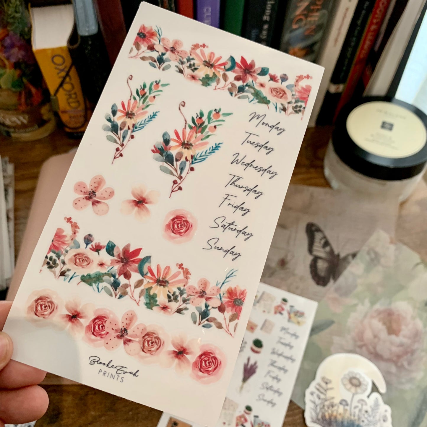 Transparent watercolor Floral Sticker Sheet - Washi Stickers - Garden Party