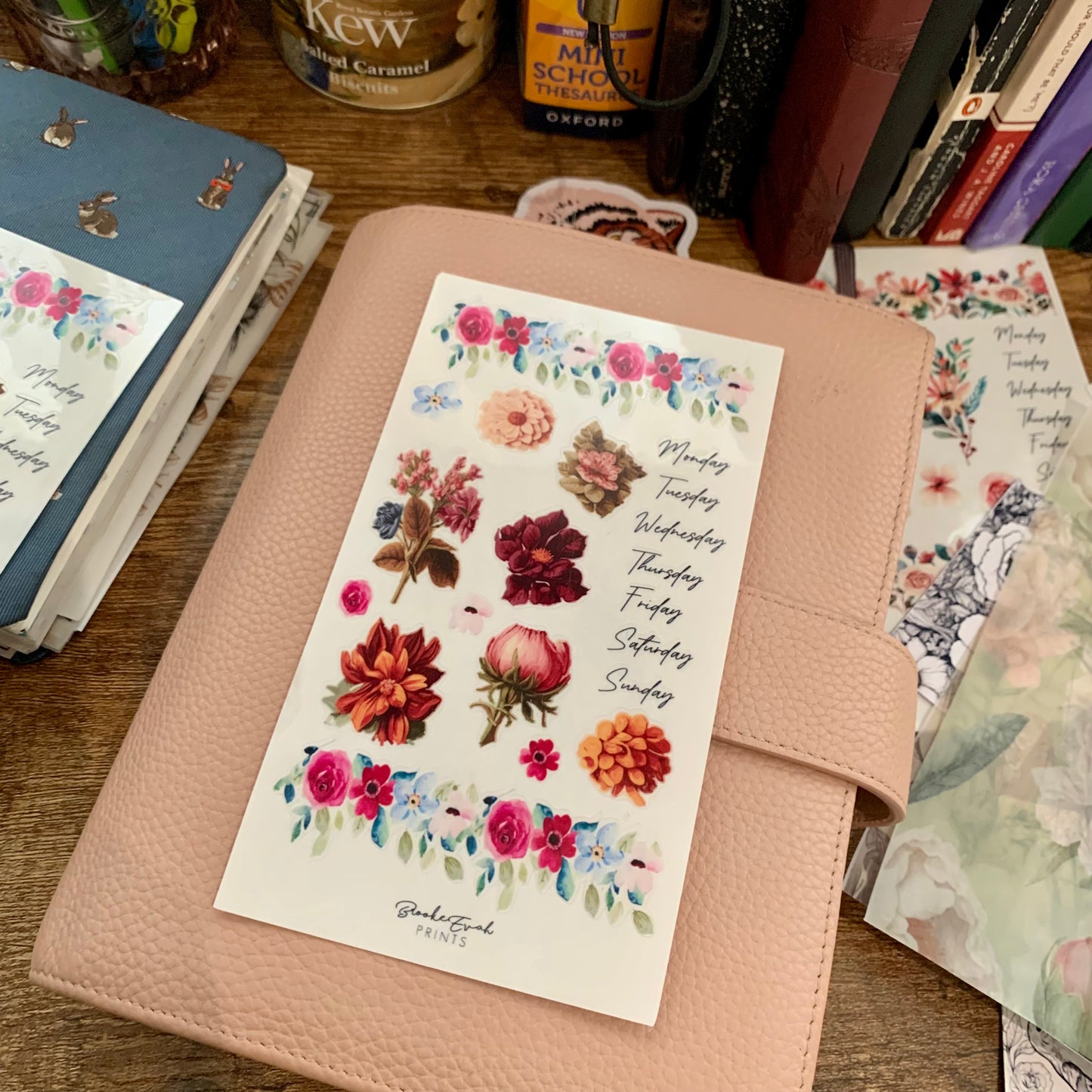 Vintage hand drawn floral Transparent watercolor Sticker Sheet - Washi Stickers - Vintage Rose